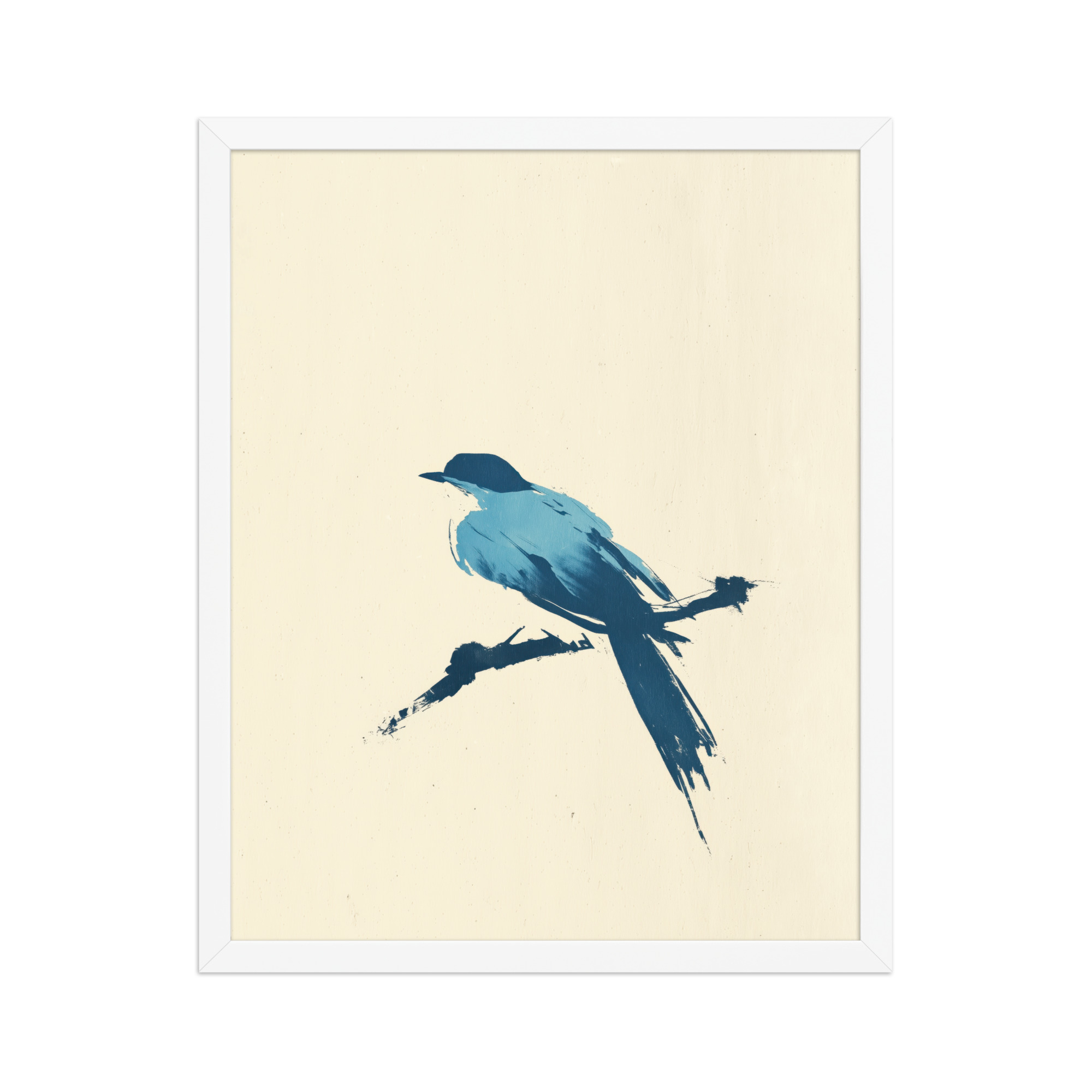 Bluebird Perch — Minimal Brush Bird on Branch Wall Decor — Framed Poster - Image 21