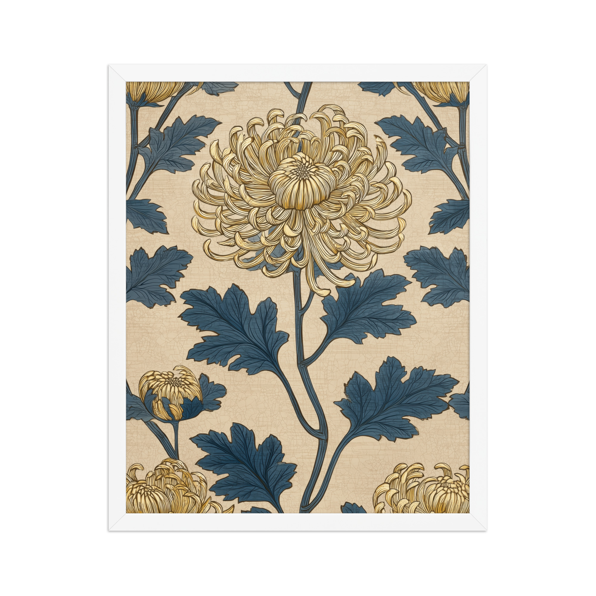 Golden Chrysanthemum — Blue & Gold Botanical Wall Decor — Framed Poster - Image 21