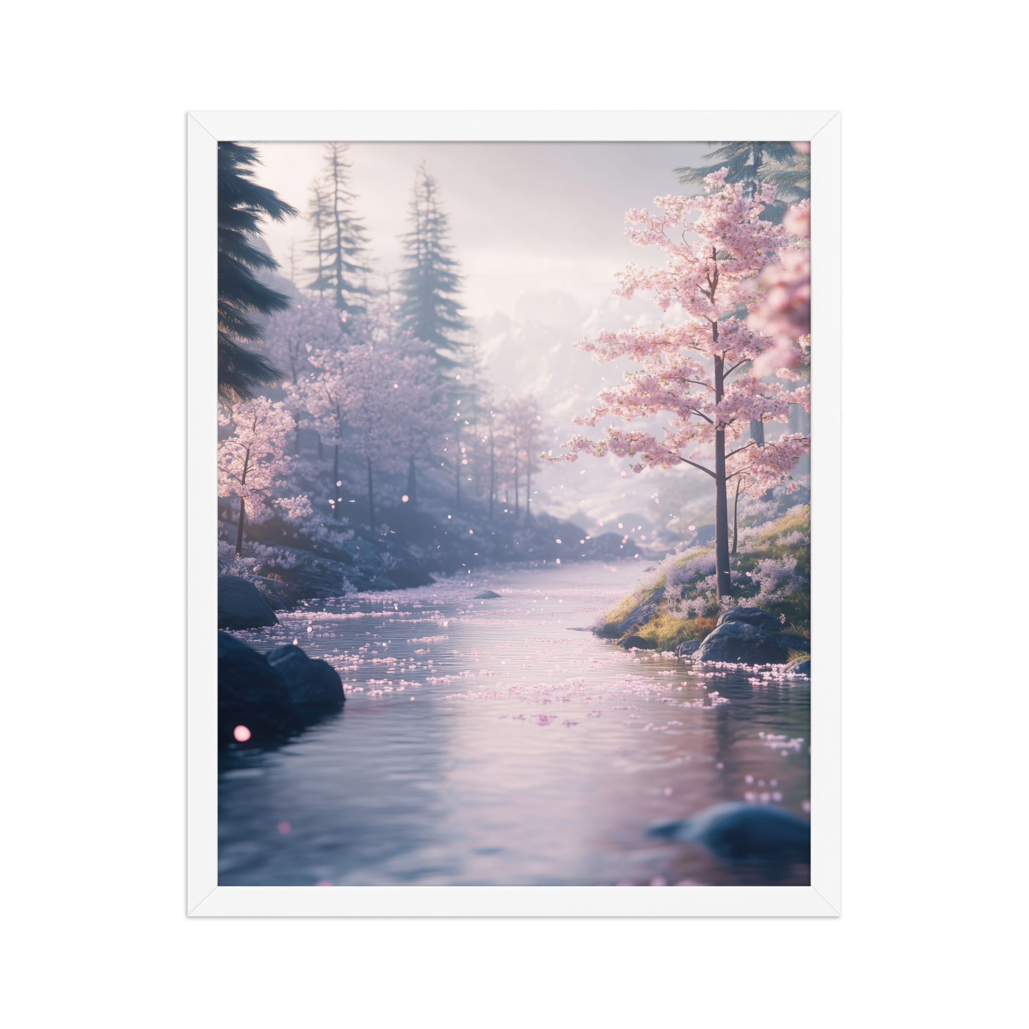 Nordic River Flow — Cherry Blossom Landscape Wall Decor — Framed Poster - Image 18