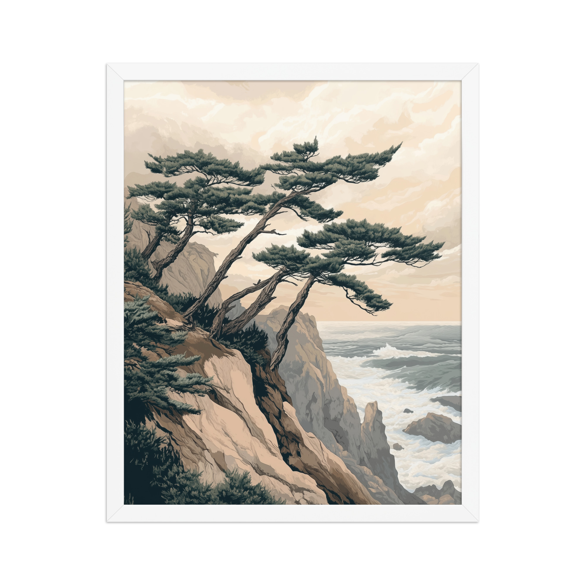 Windswept Pines by the Coast — Japanese Coastal Landscape Wall Decor — Framed Poster - Image 13