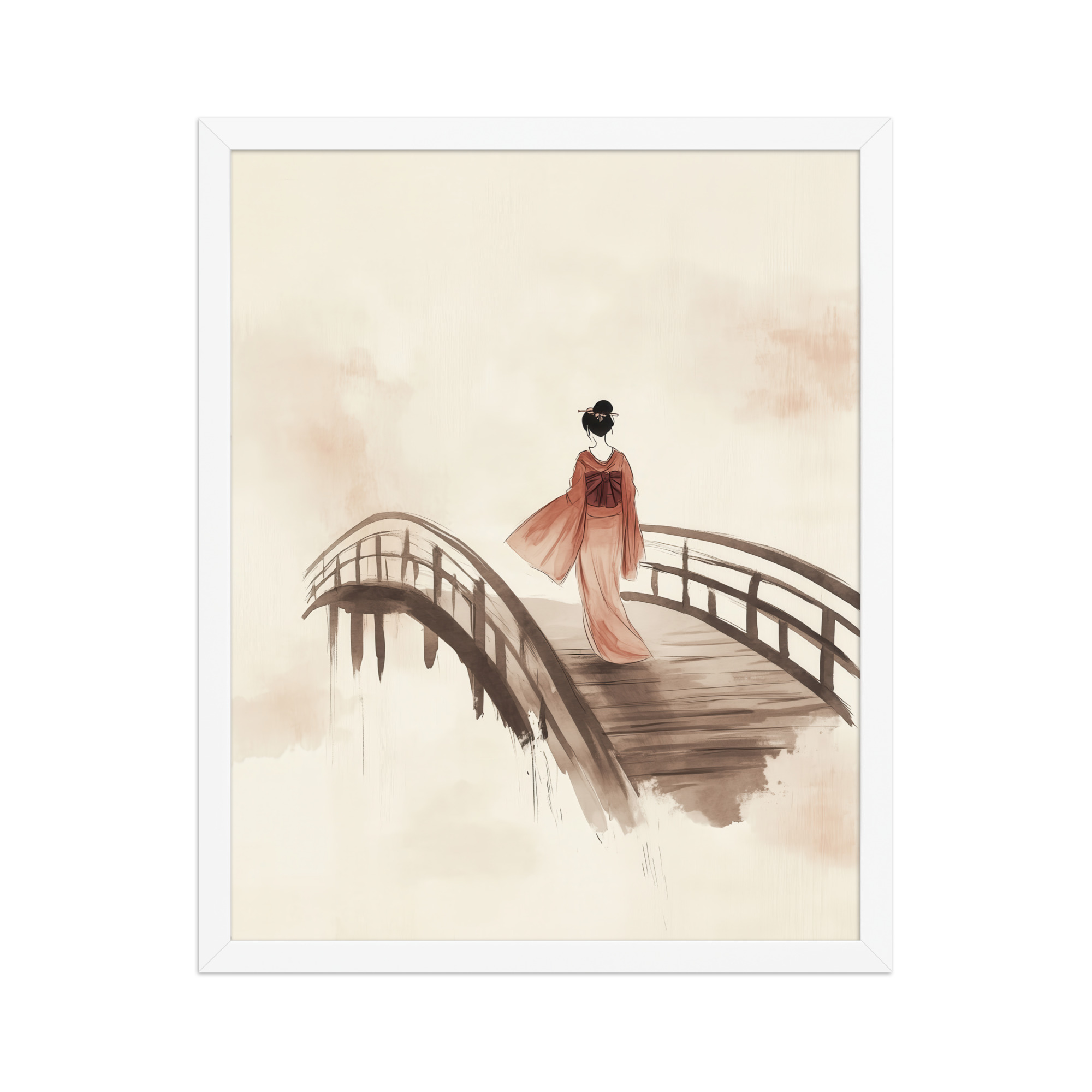 Geisha Bridge — Watercolor Japanese Bridge Wall Art — Framed Poster - Image 12
