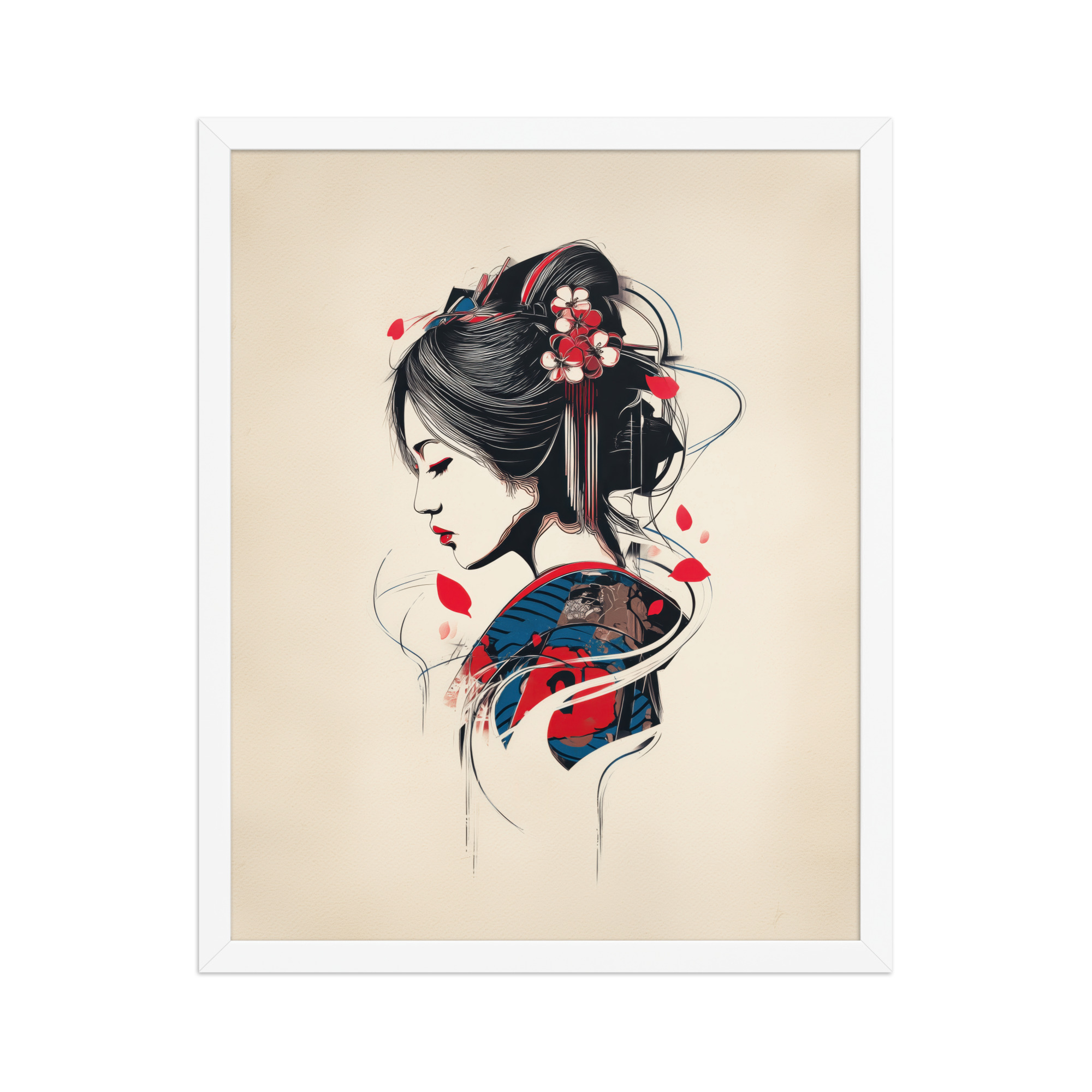 Petals of Silence — Ukiyo-e Inspired Geisha Illustration Wall Art — Framed Poster - Image 21