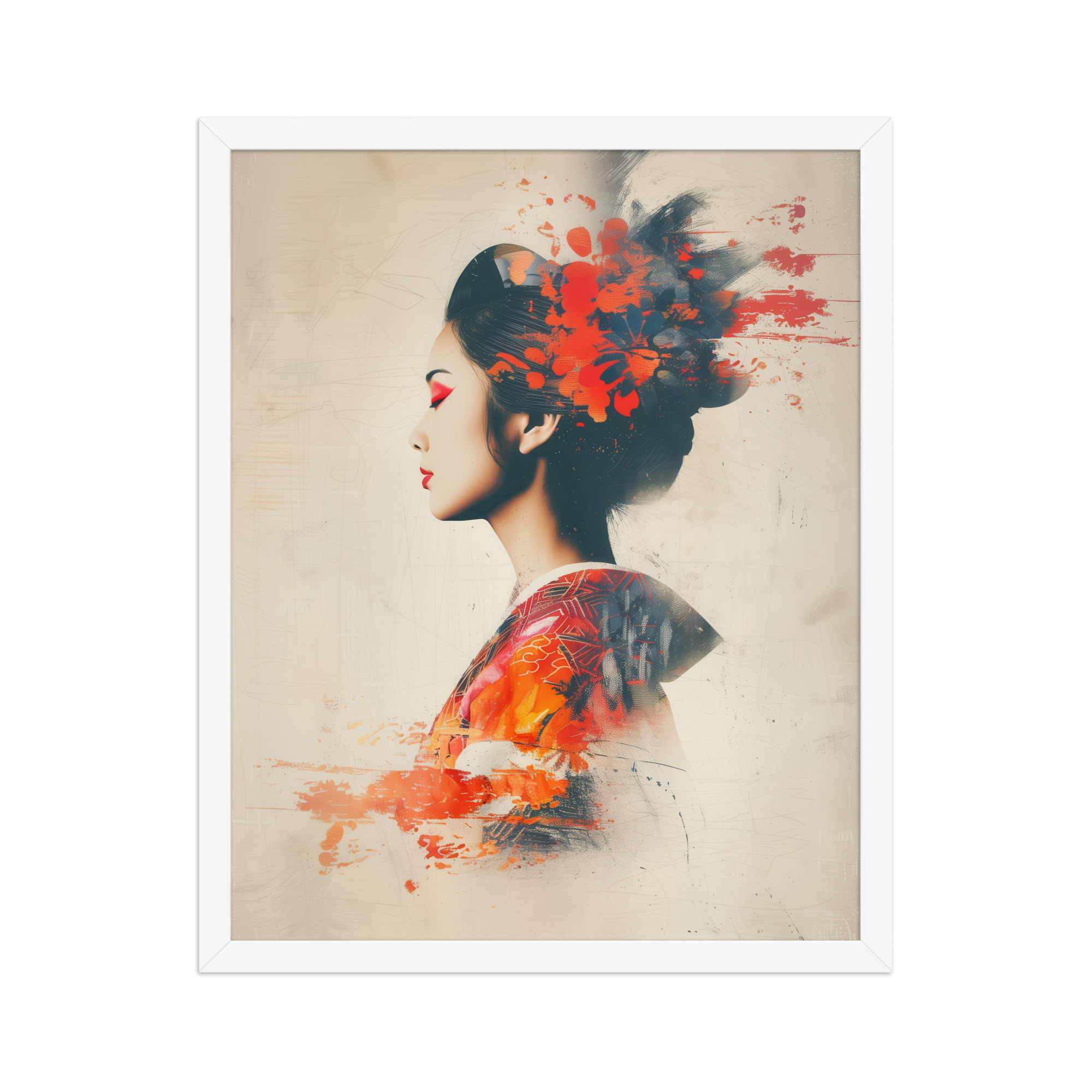 Painted Grace — Kimono Portrait, Abstract Brush Strokes Minimal Wall Art — Framed Poster - Image 18
