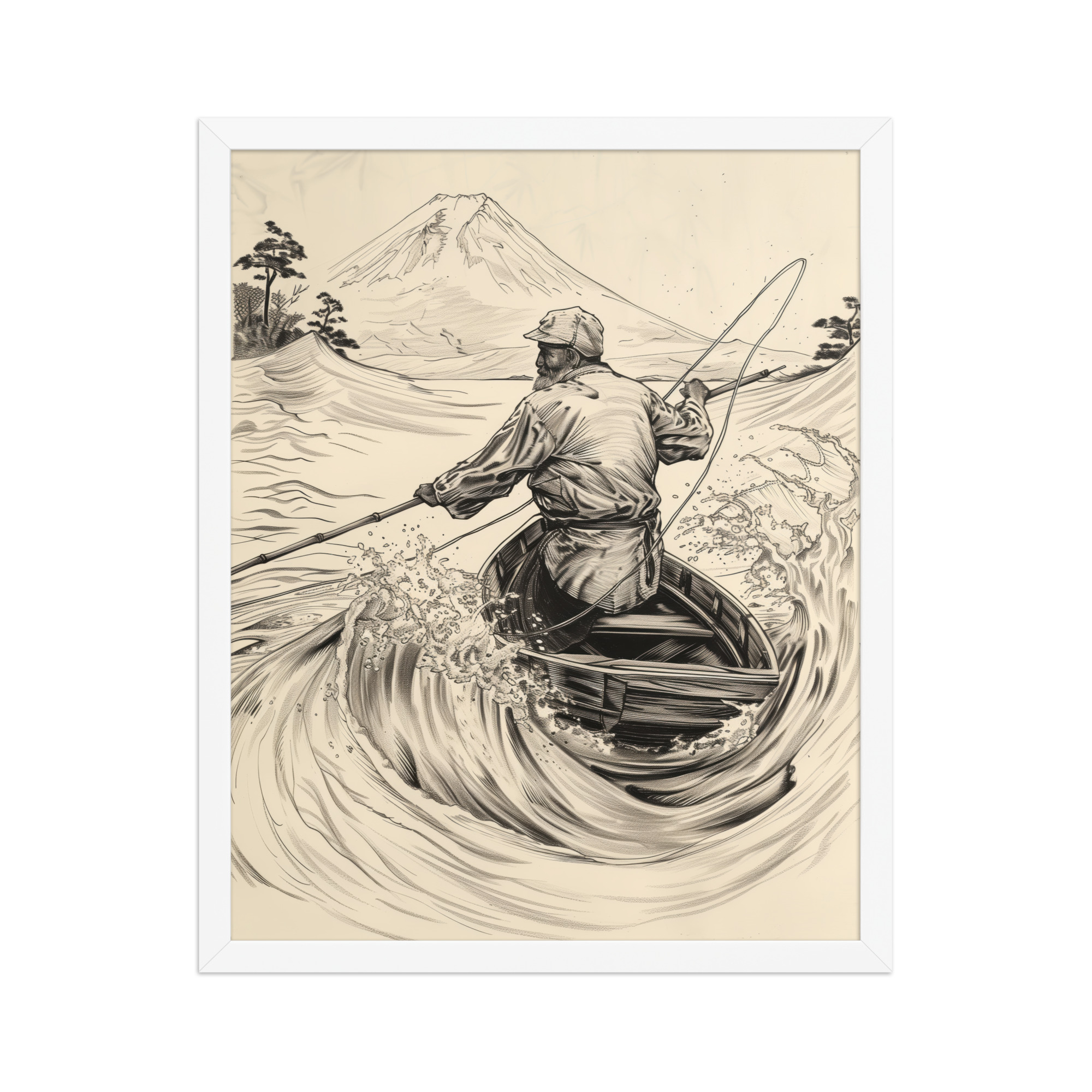 Fisherman of Mount Fuji — Japanese Woodblock Style Wall Art — Framed Poster - Image 18