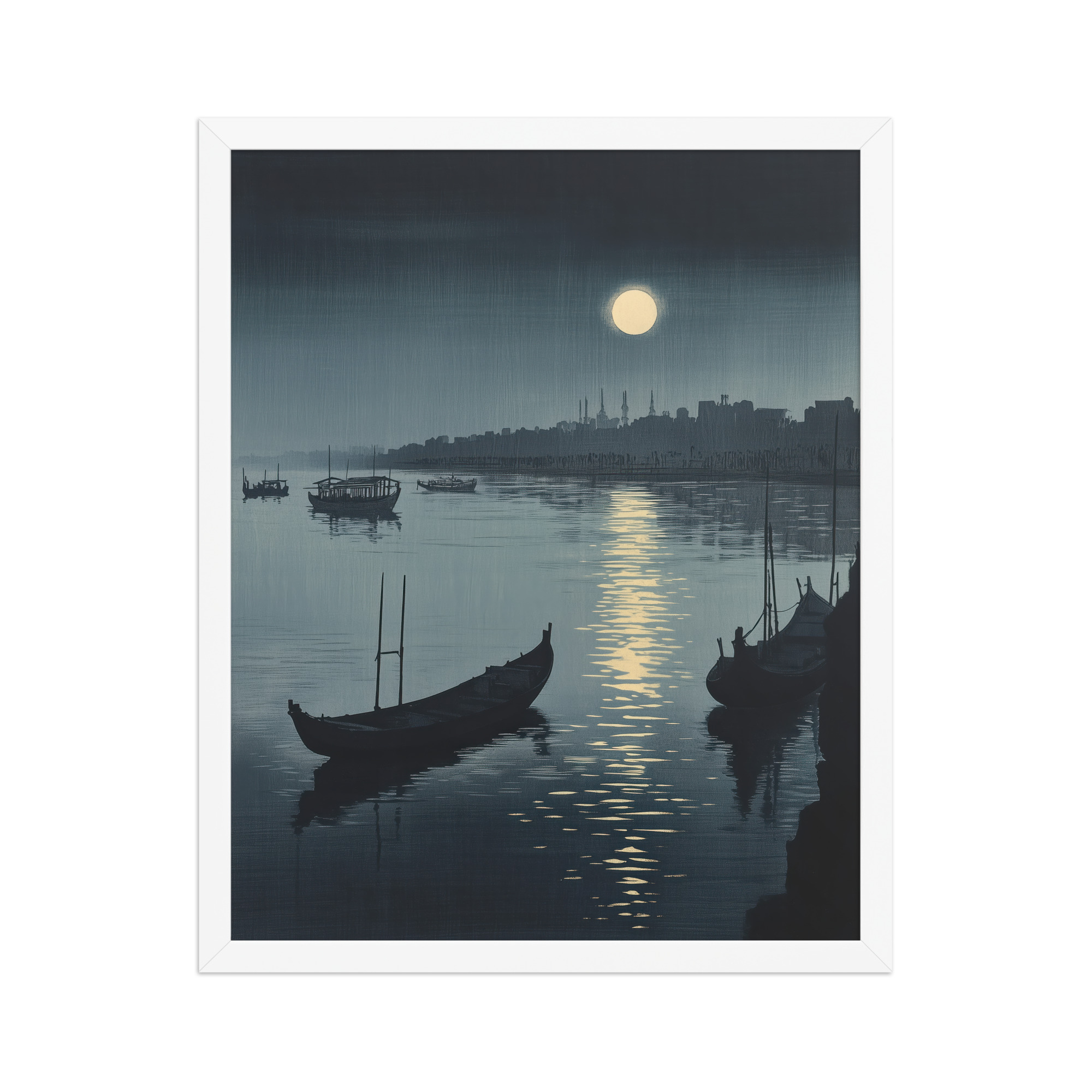Moonlit Reflection Sumida — River Boats, Nocturne Japanese Landscape Wall Art — Framed Poster - Image 21