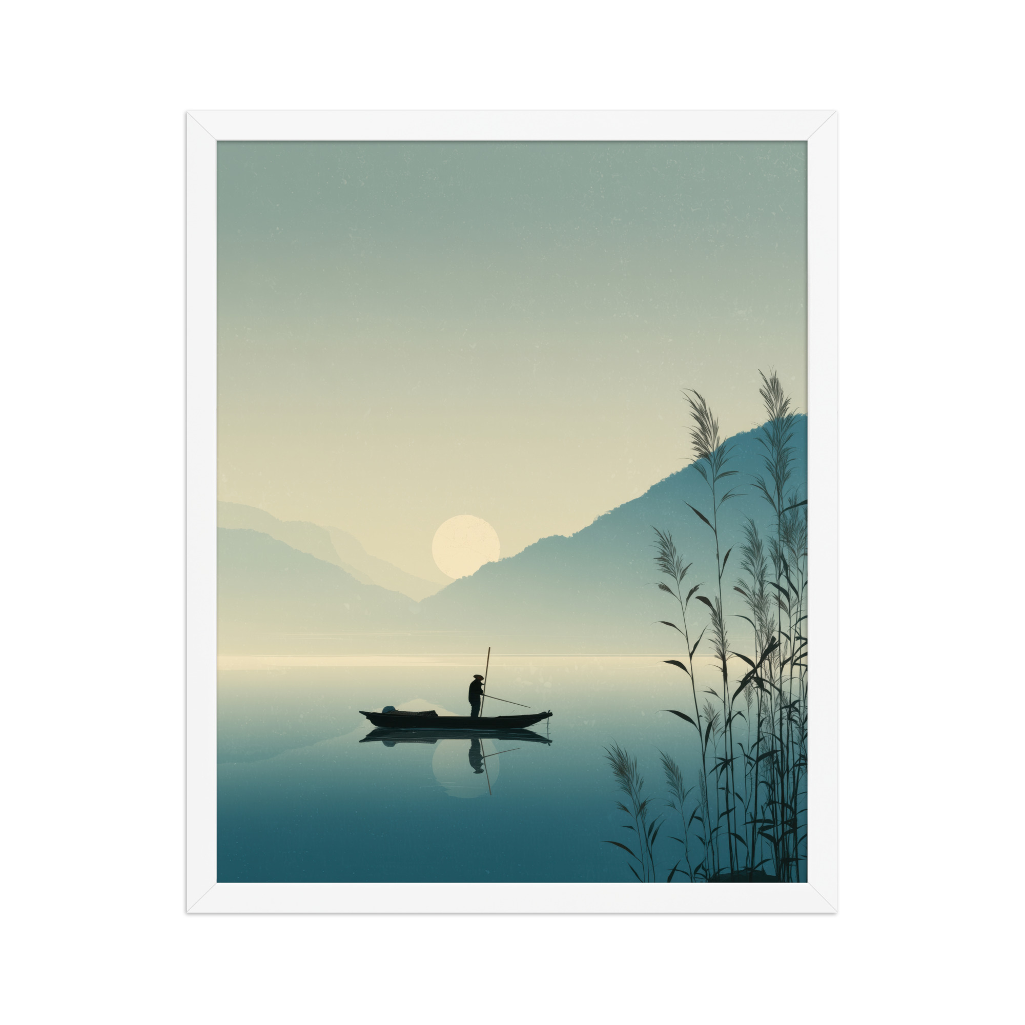 Twilight Fisherman — Zen Lake Landscape Wall Art — Framed Poster - Image 12