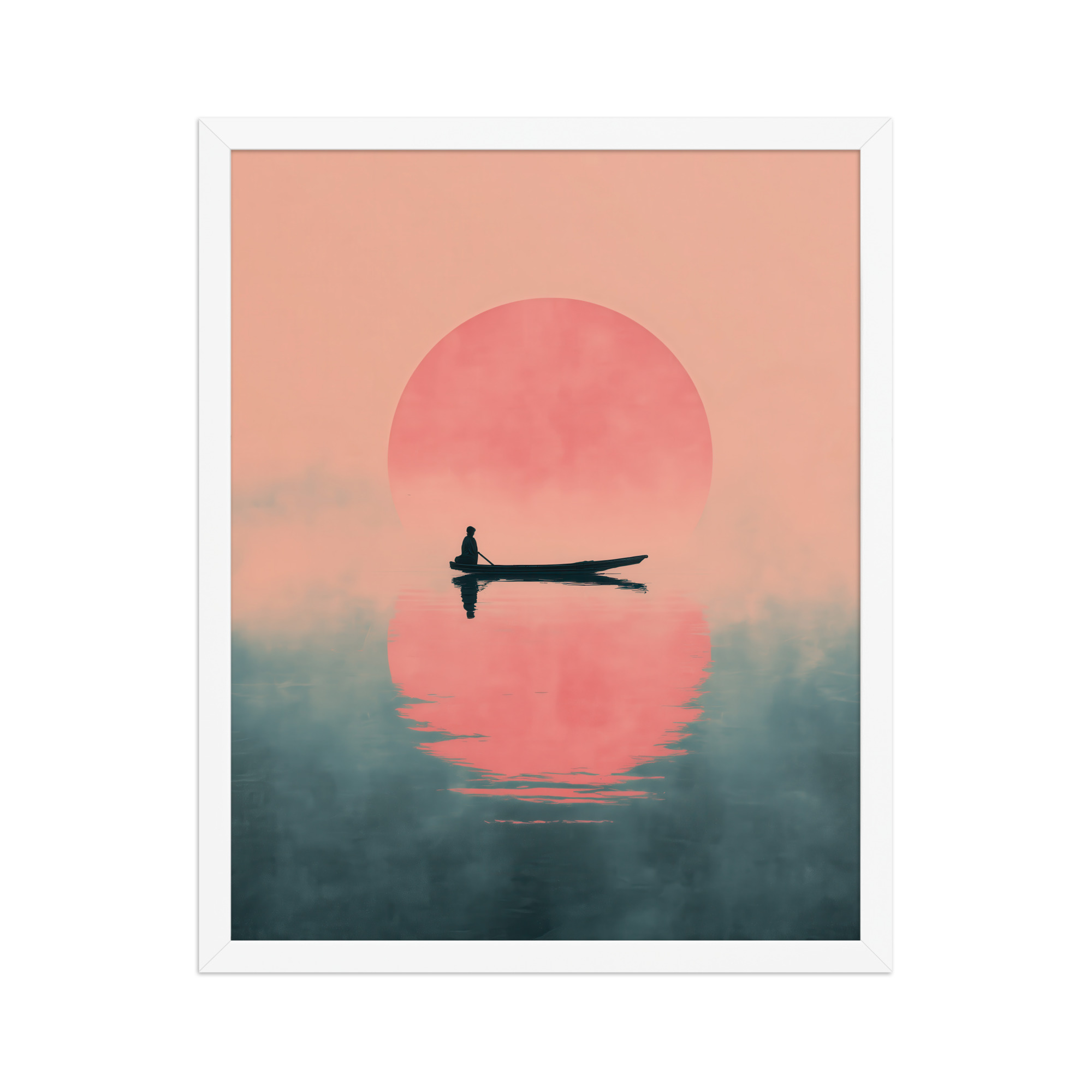Fisherman in Misty Dawn — Minimal Sunrise Boat Wall Art — Framed Poster - Image 21