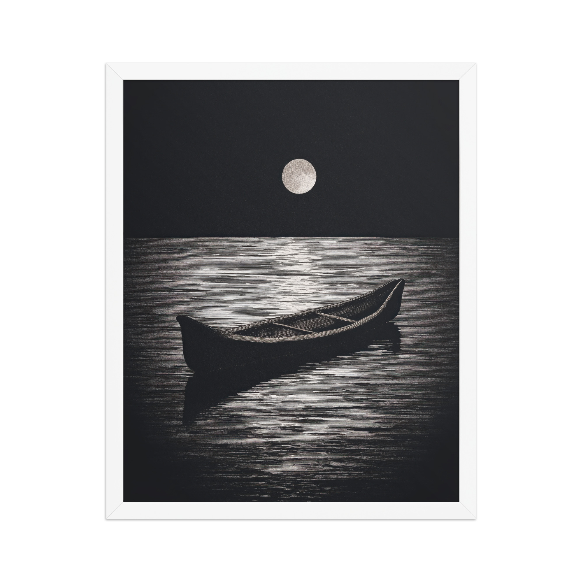 Moonlit Canoe II — Minimal Silver Moon Night Wall Art — Framed Poster - Image 21