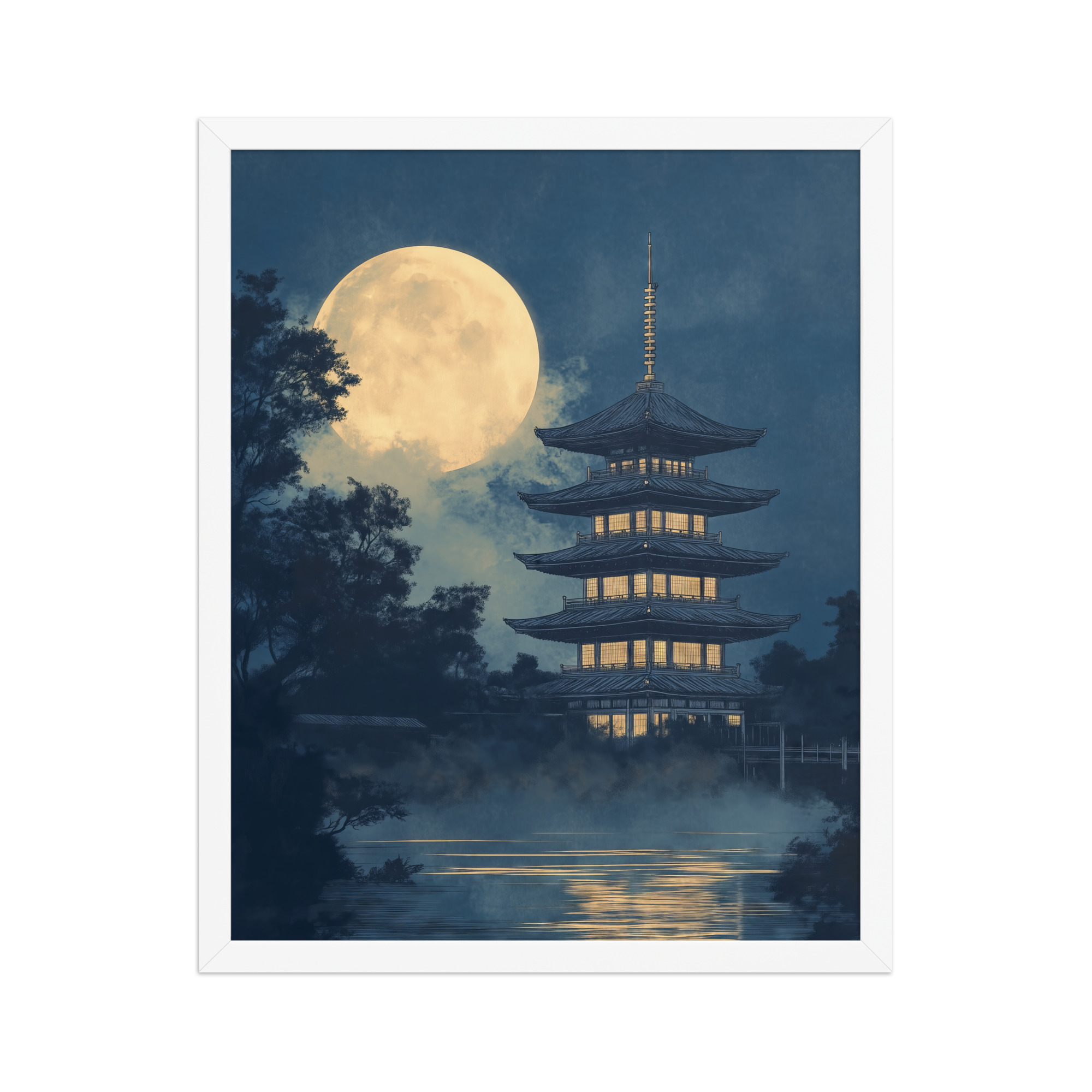 Moonlit Pagoda — Japanese Temple, Night Landscape Wall Art — Framed Poster - Image 21