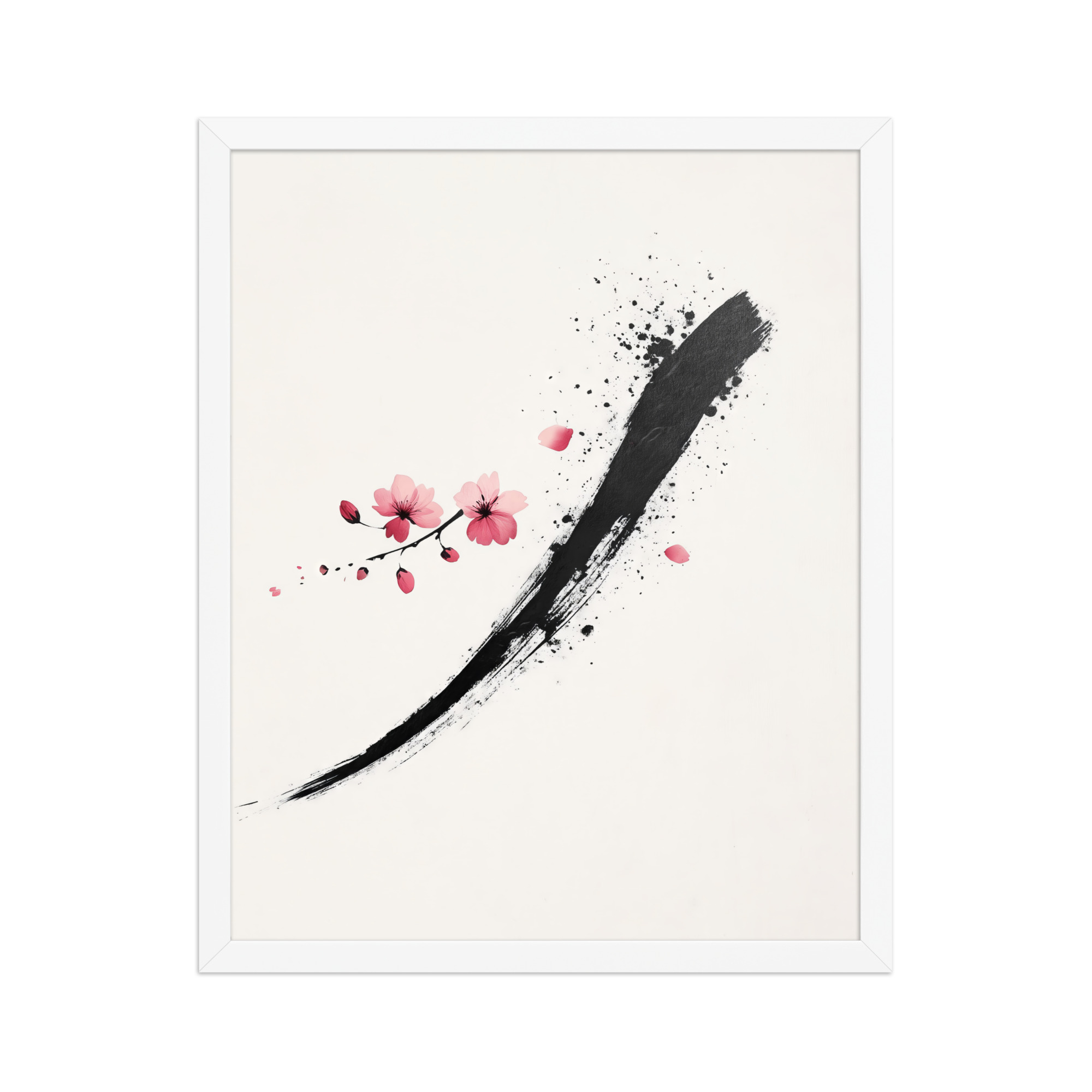 Zen Blossom Stroke — Minimal Cherry Blossom Sumi-e Brush Wall Art — Framed Poster - Image 13