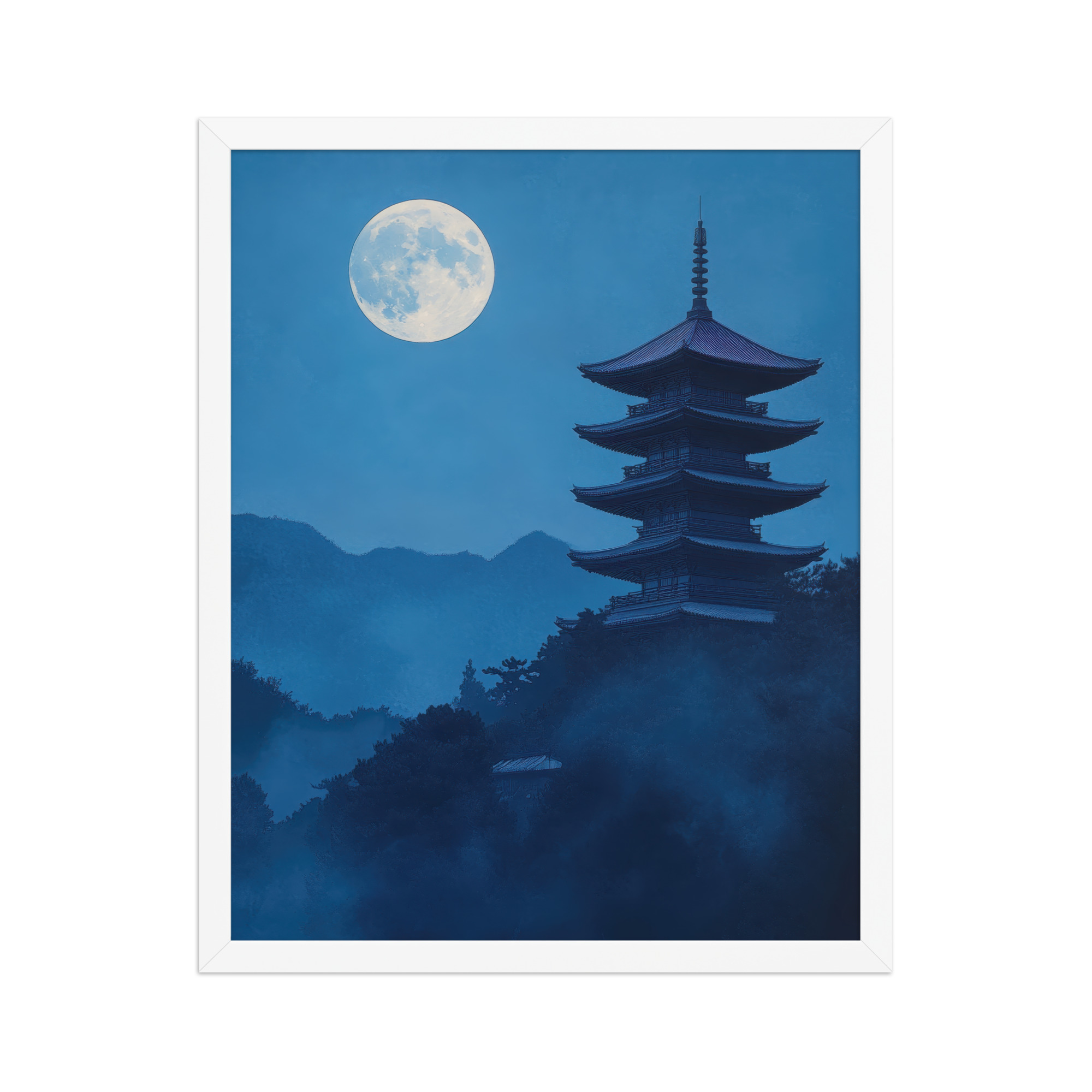 Twilight Pagoda Stillness — Moonlit Temple Wall Decor — Framed Poster - Image 18