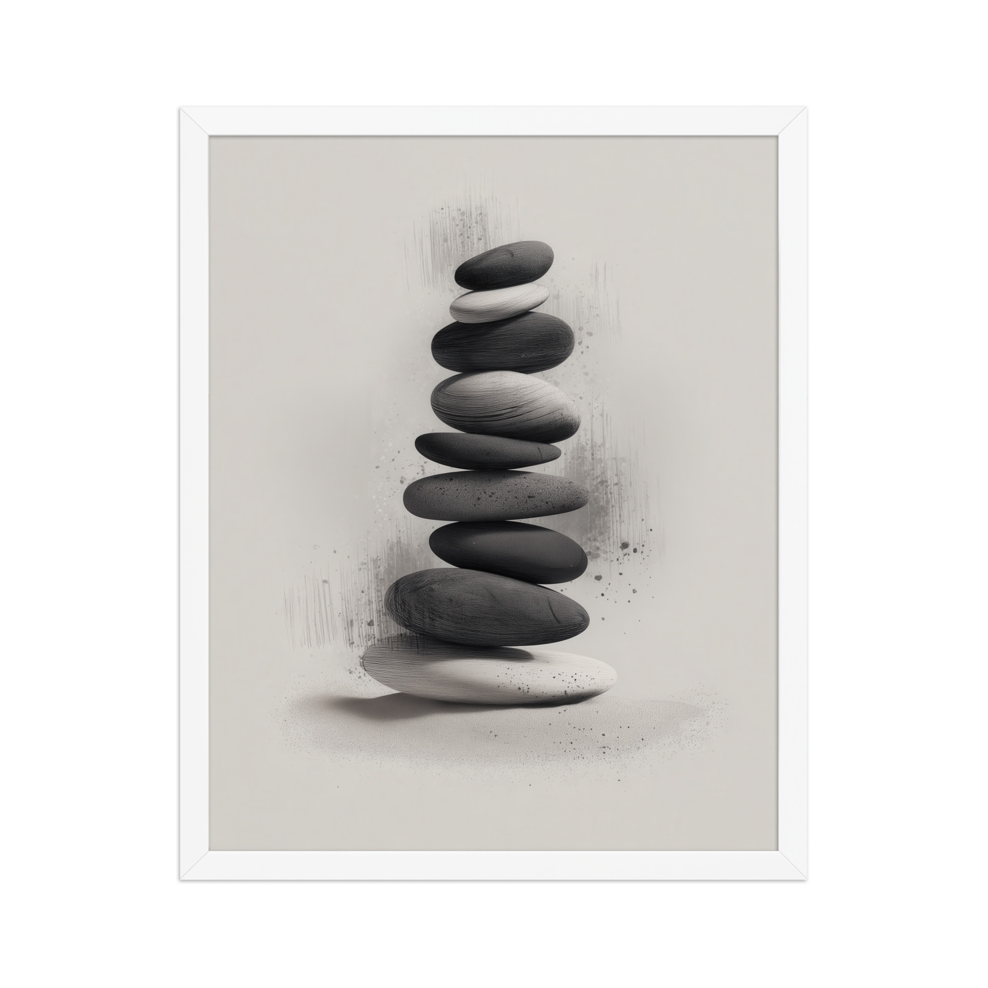 Balanced Stillness – Stacked Stones II Modern Monochrome Zen Wall Art – Framed Poster - Image 21