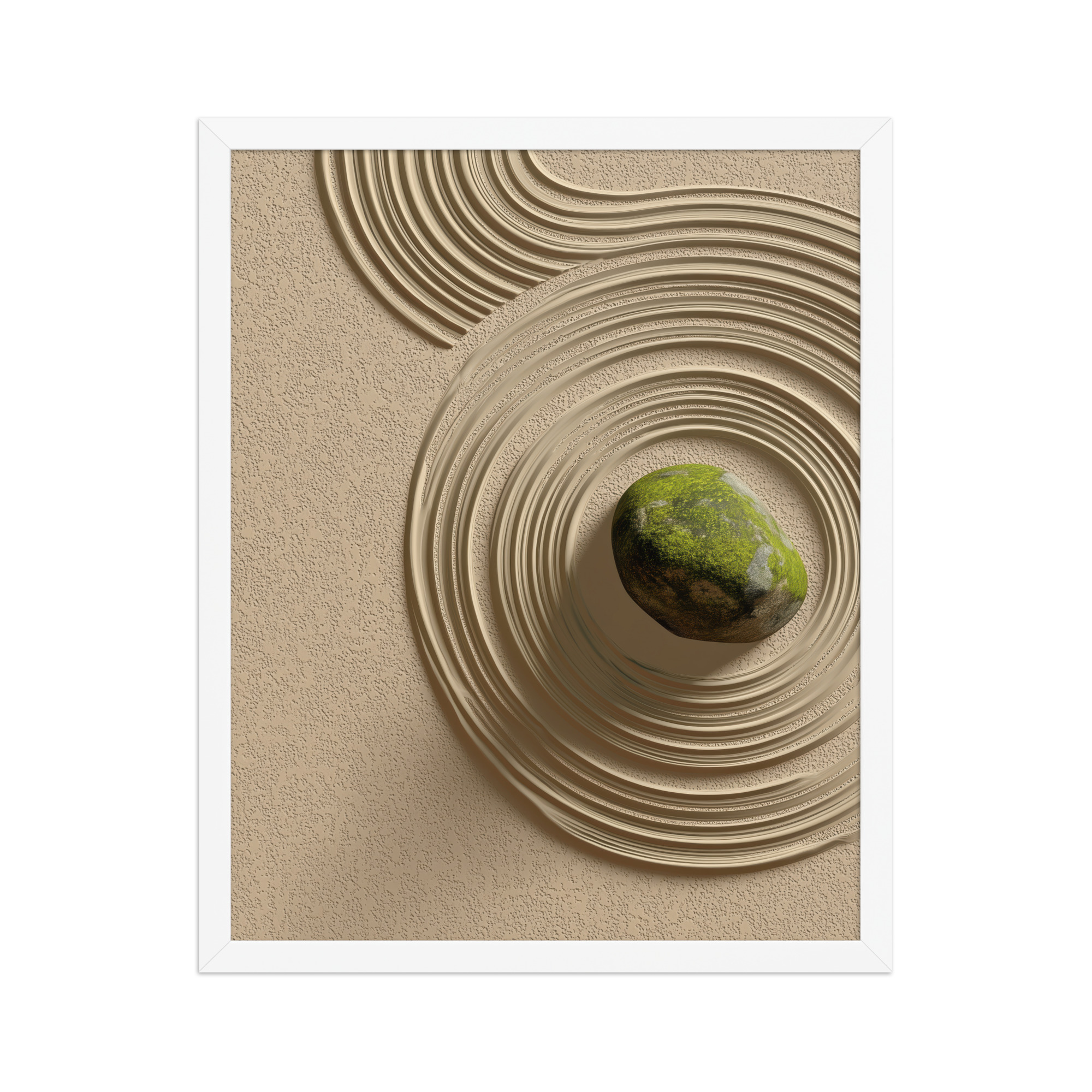 Zen Garden Harmony – Moss Stone I Minimal Wall Art – Framed Poster - Image 18