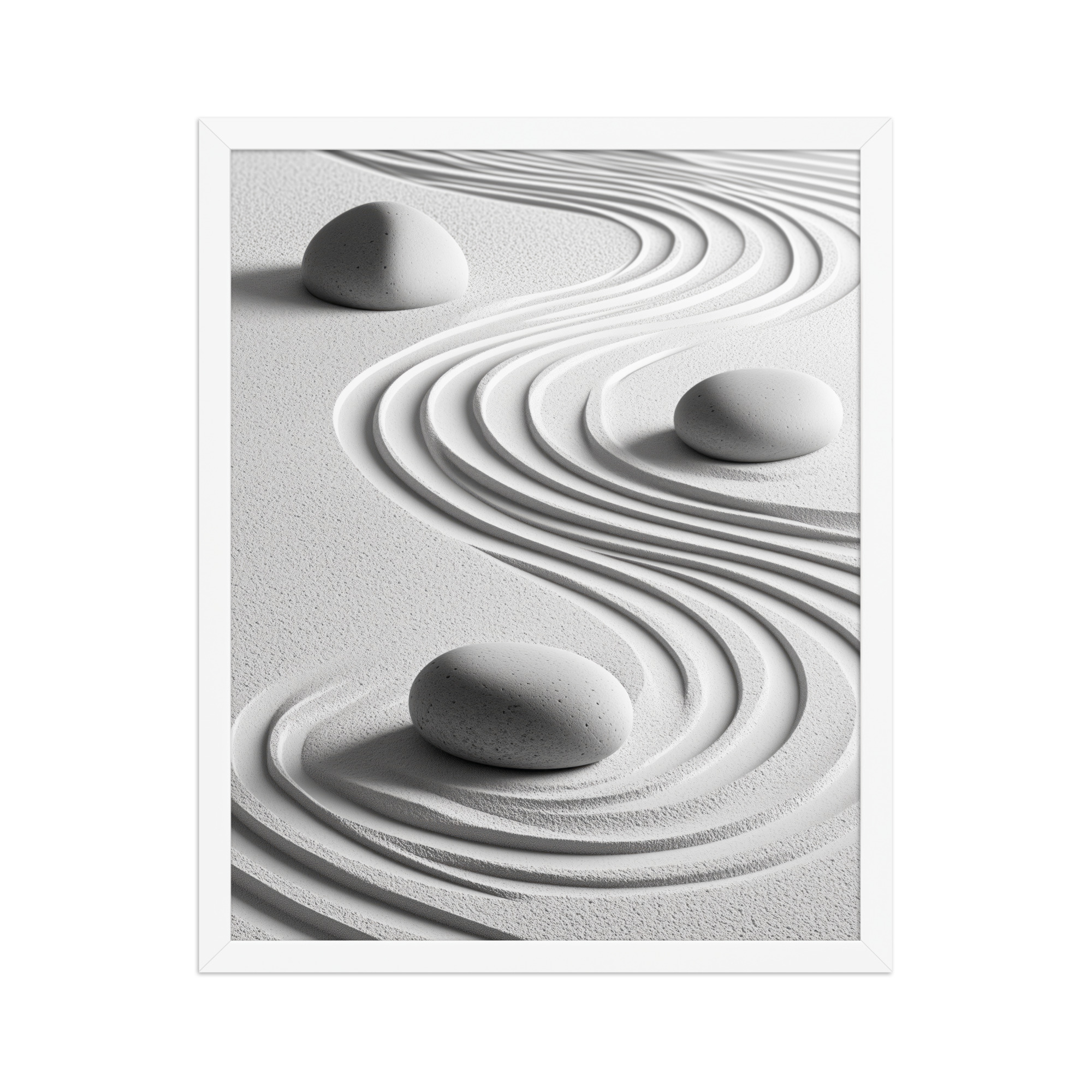Wabi-Sabi Zen Garden – White Stones & Raked Sand Minimal Art – Framed Poster - Image 7