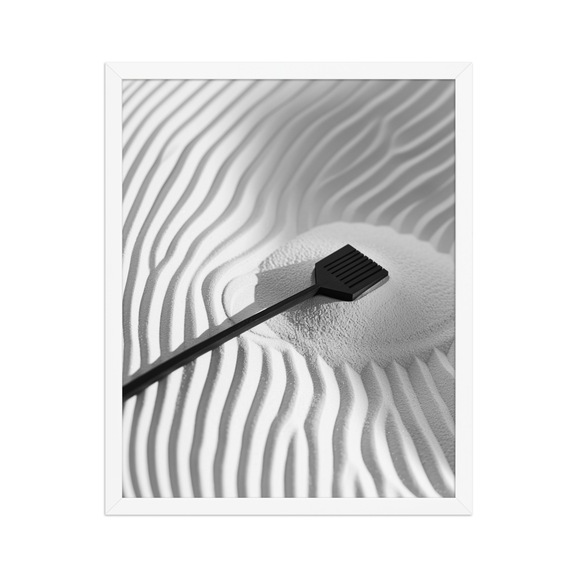 Zen Sand Rake – Minimal Monochrome Ripples Wall Art – Framed Poster - Image 21
