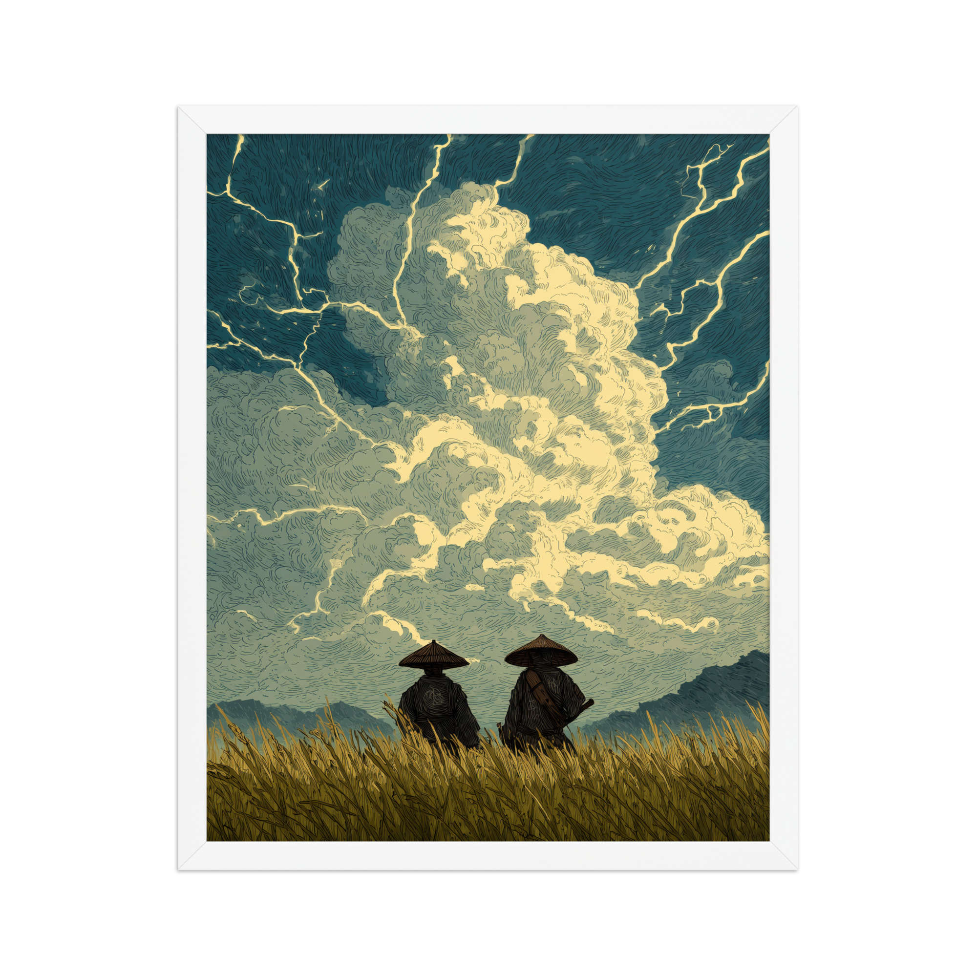Before the Storm – Ukiyo-e Samurai Watchers Landscape Wall Art – Framed Poster - Image 18
