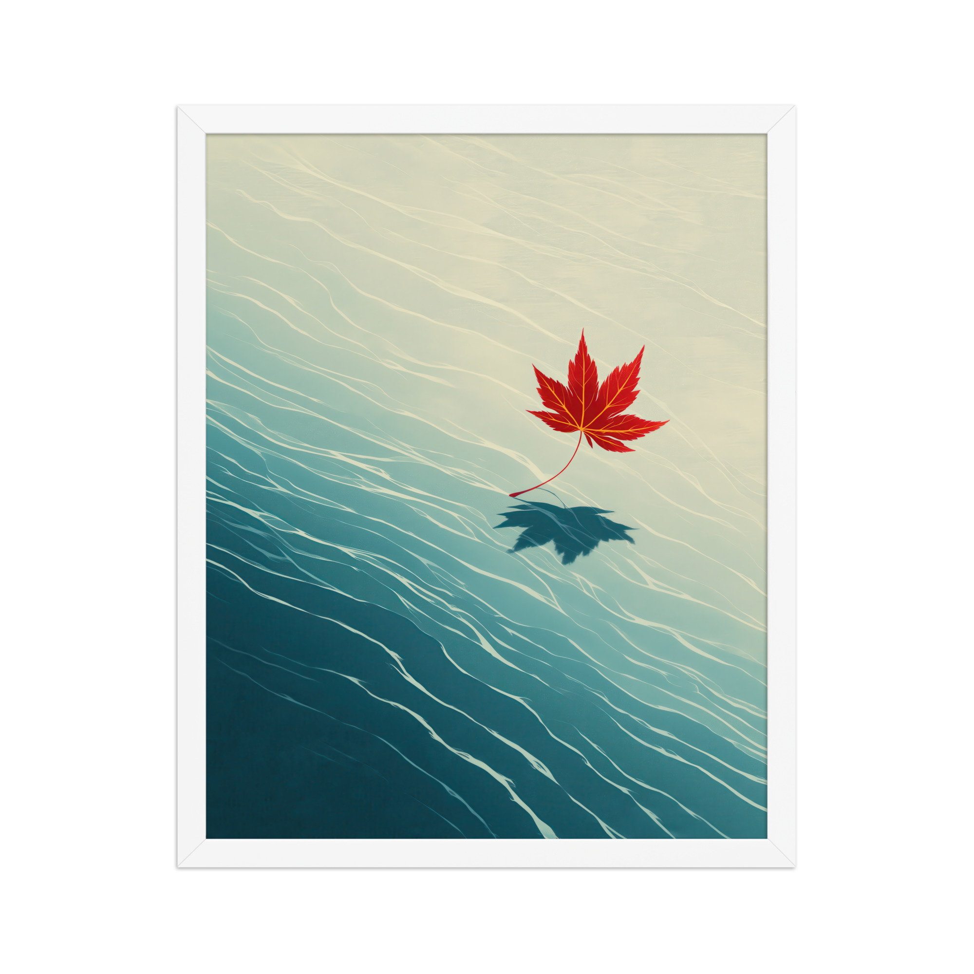 Floating Maple I – Red Leaf on Water Ukiyo-e Wall Art – Framed Poster - Image 21