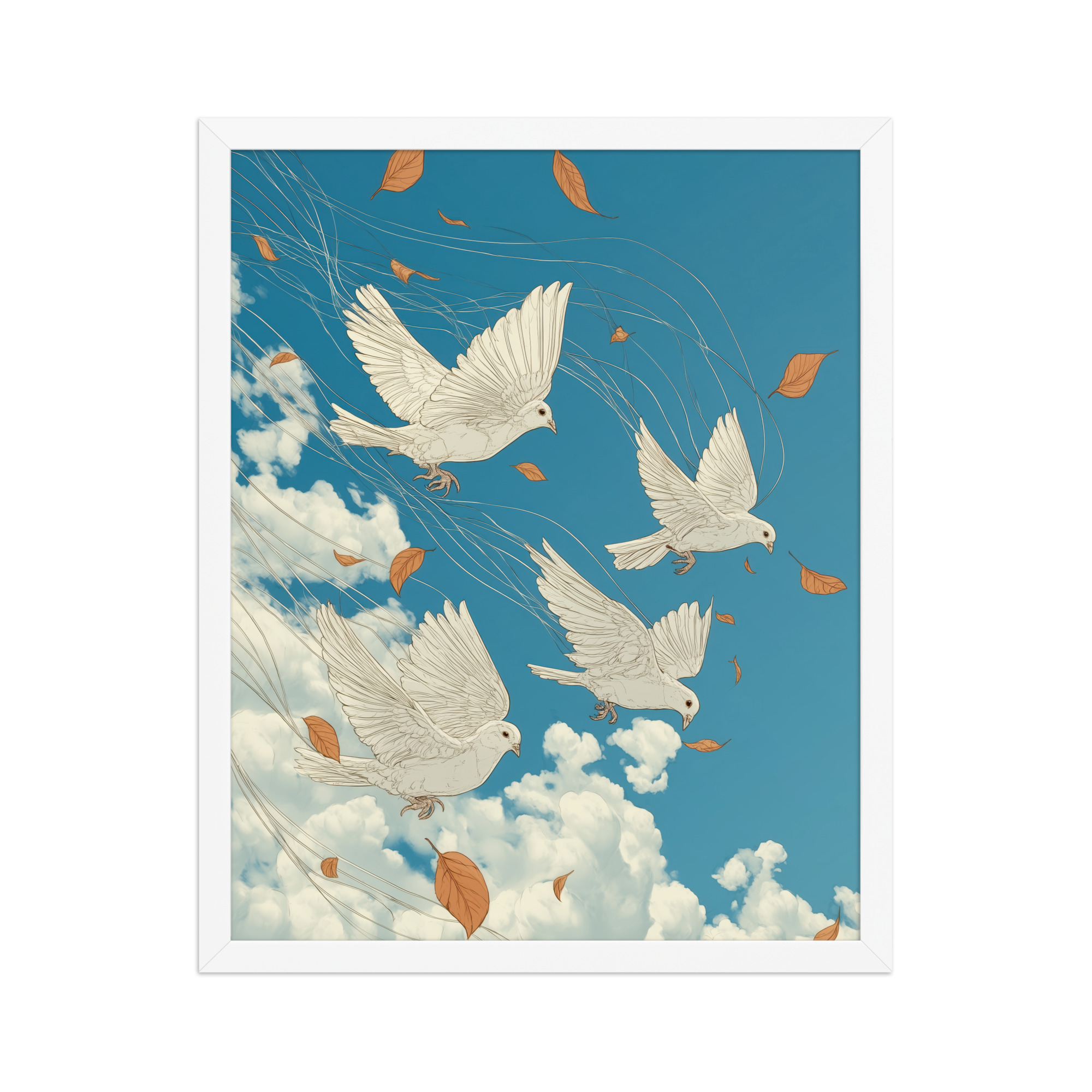 White Doves in Wind (Hokusai) – Autumn Leaves in Flight Ukiyo-e Wall Decor – Framed Poster - Image 15
