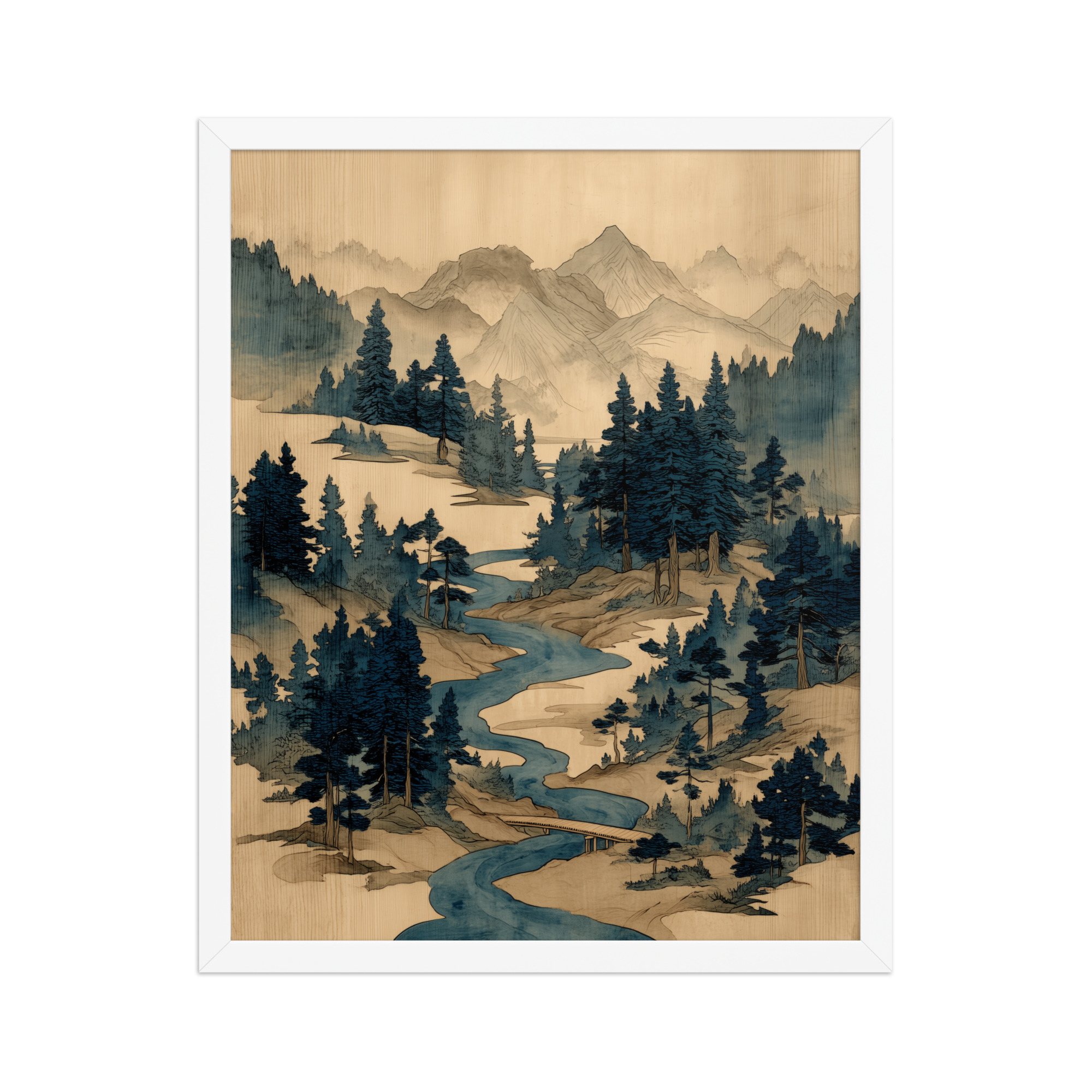 Winding River Pines – Ukiyo-e Mountain Stream Landscape Wall Art – Framed Poster - Image 21