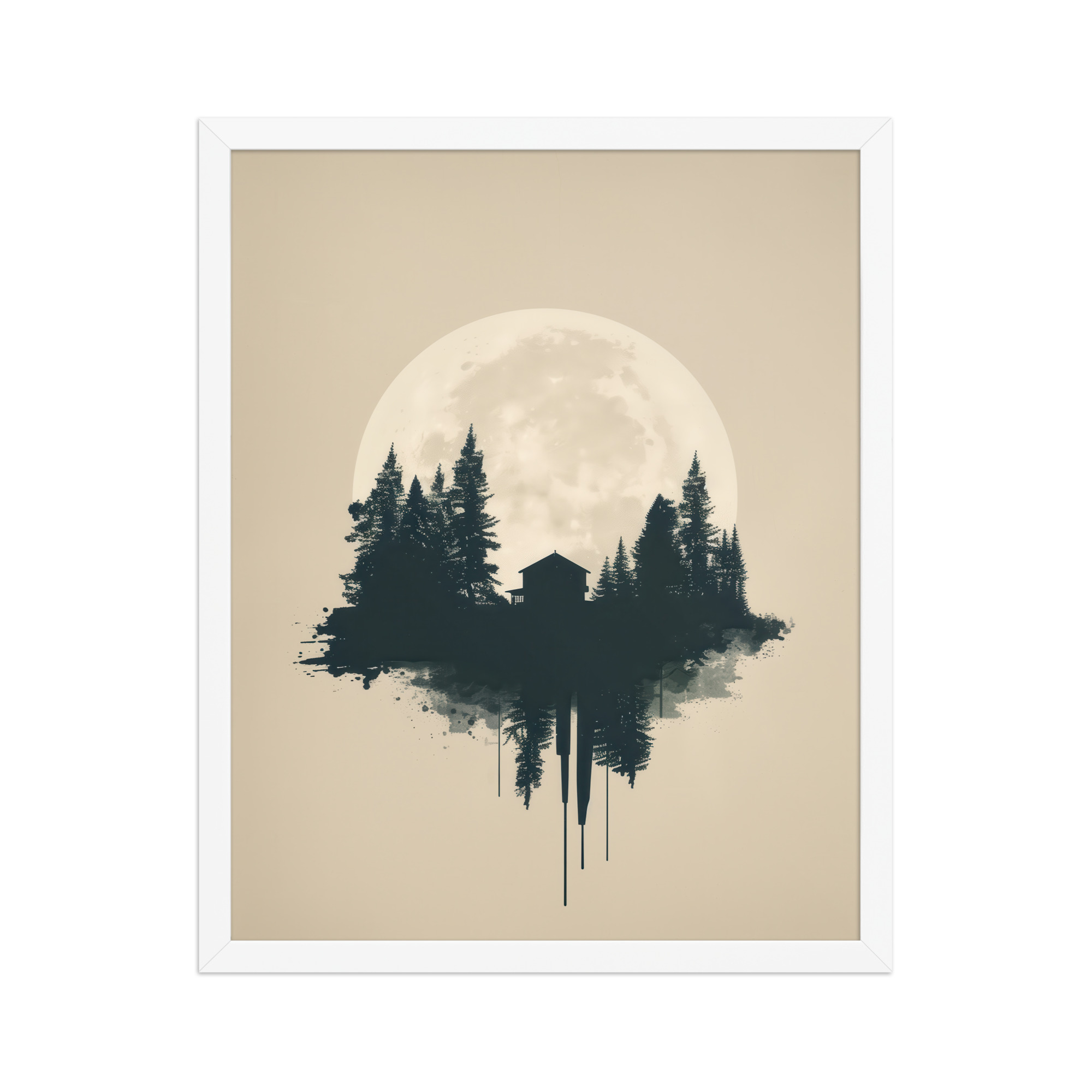Full Moon Shelter — Minimalistic Forest House Wall Decor — Framed Poster - Image 15
