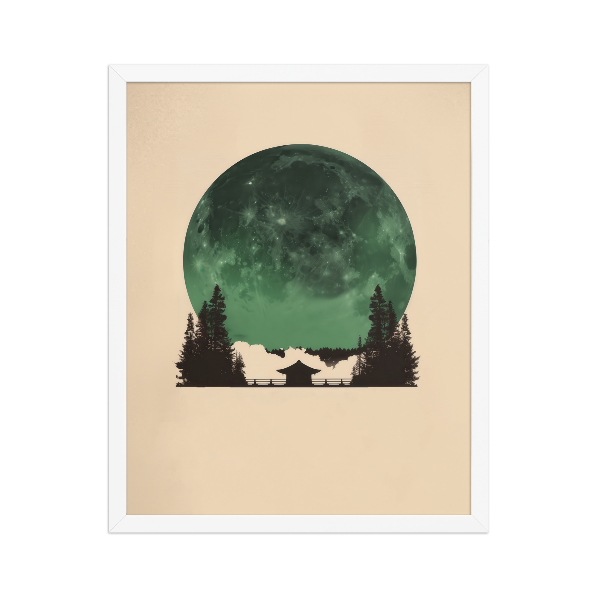 Emerald Moon Temple — Japandi Silhouette Wall Art — Framed Poster - Image 21