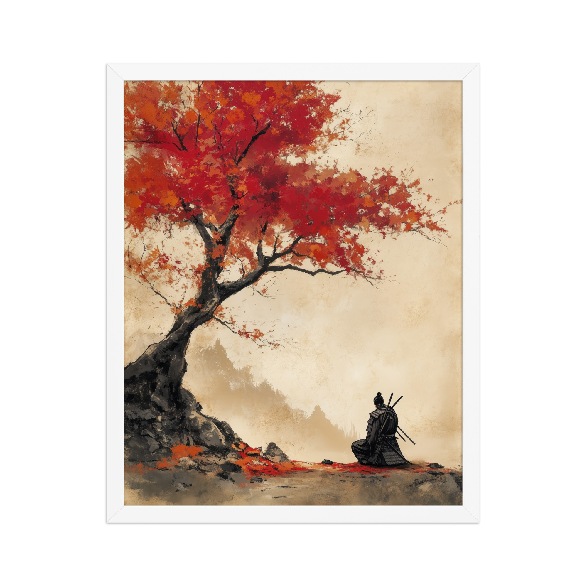 Autumn Warrior – Samurai Beneath Crimson Maple Leaves Wall Decor – Framed Poster - Image 15