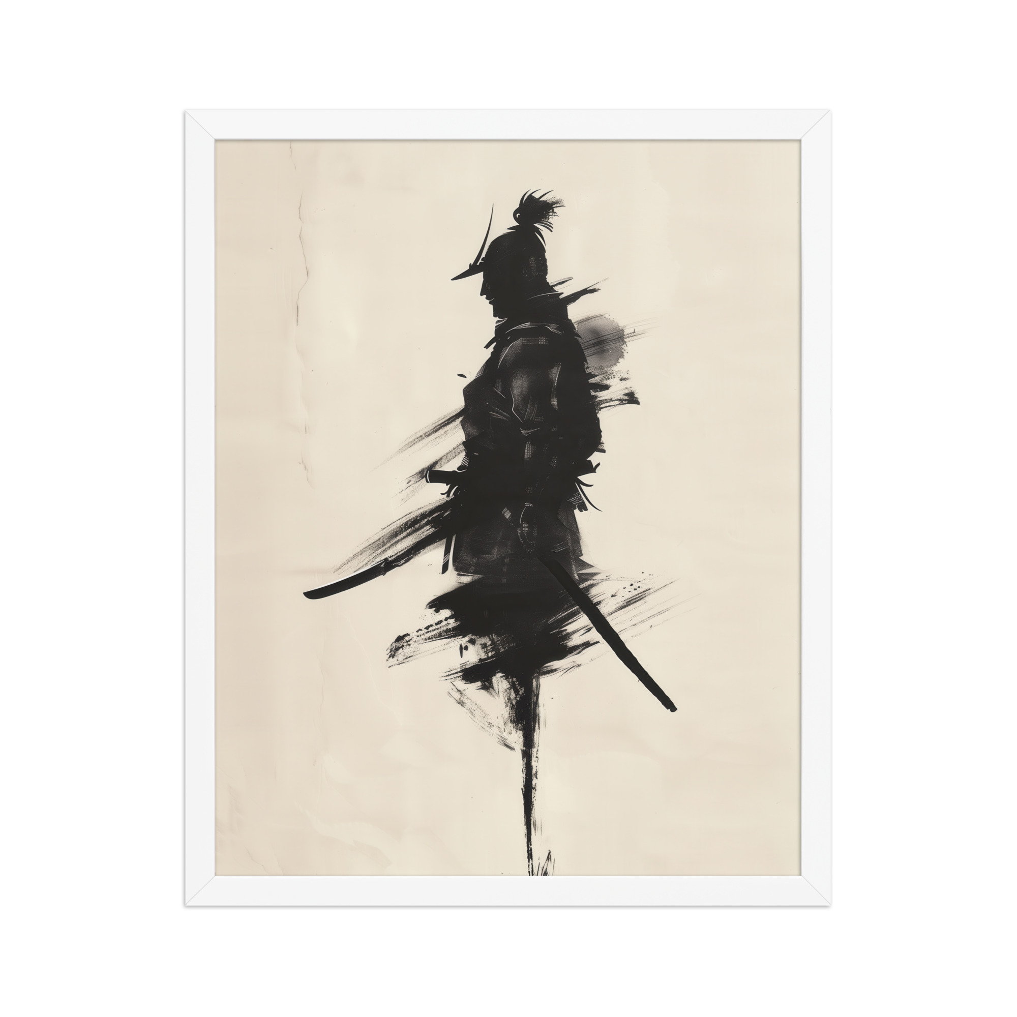 Shadowed Warrior – Sumi-e Silhouette of a Lone Samurai Wall Decor – Framed Poster - Image 21