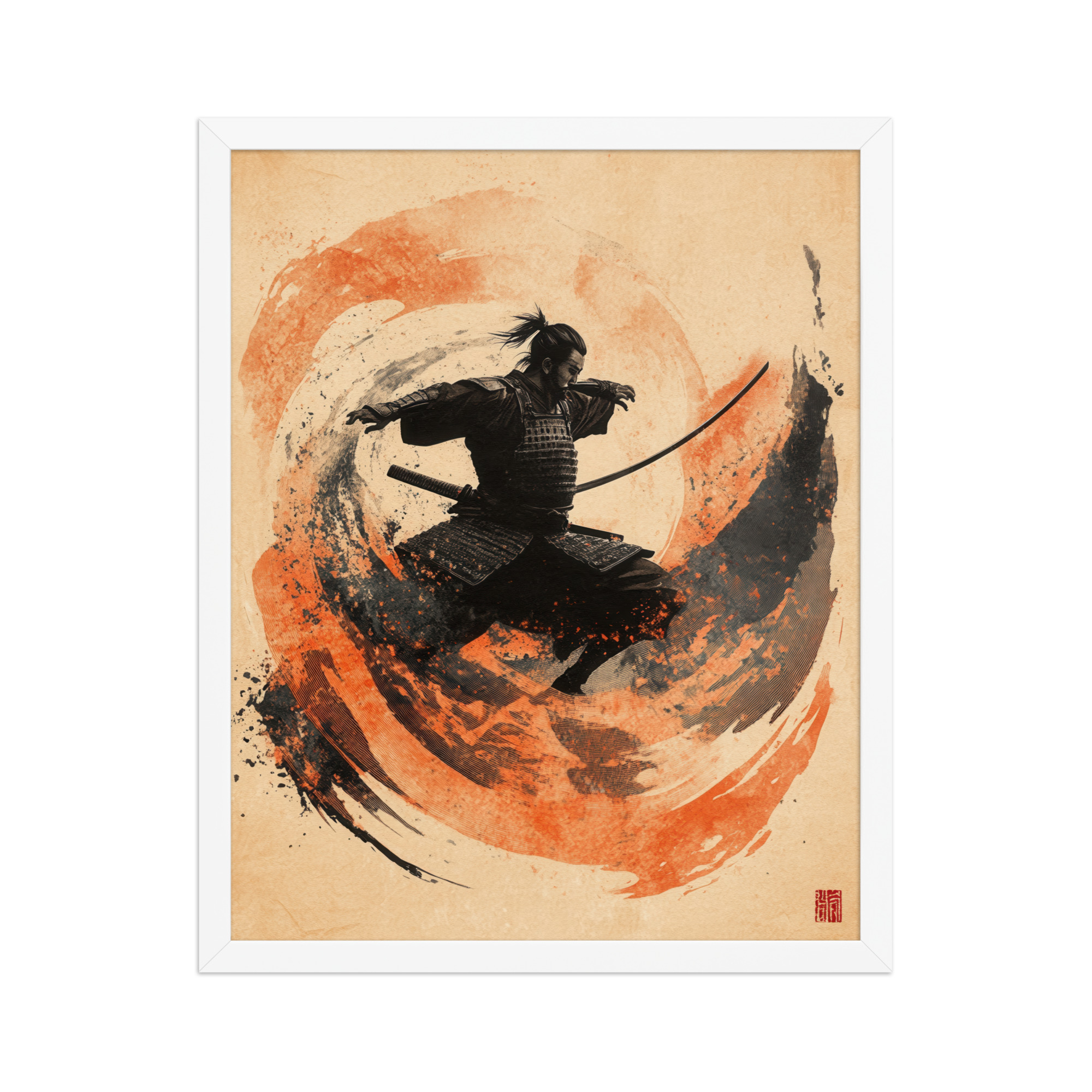 Samurai Swirl – Brush-Stroke Motion and Warrior Focus Wall Decor – Framed Poster - Image 9