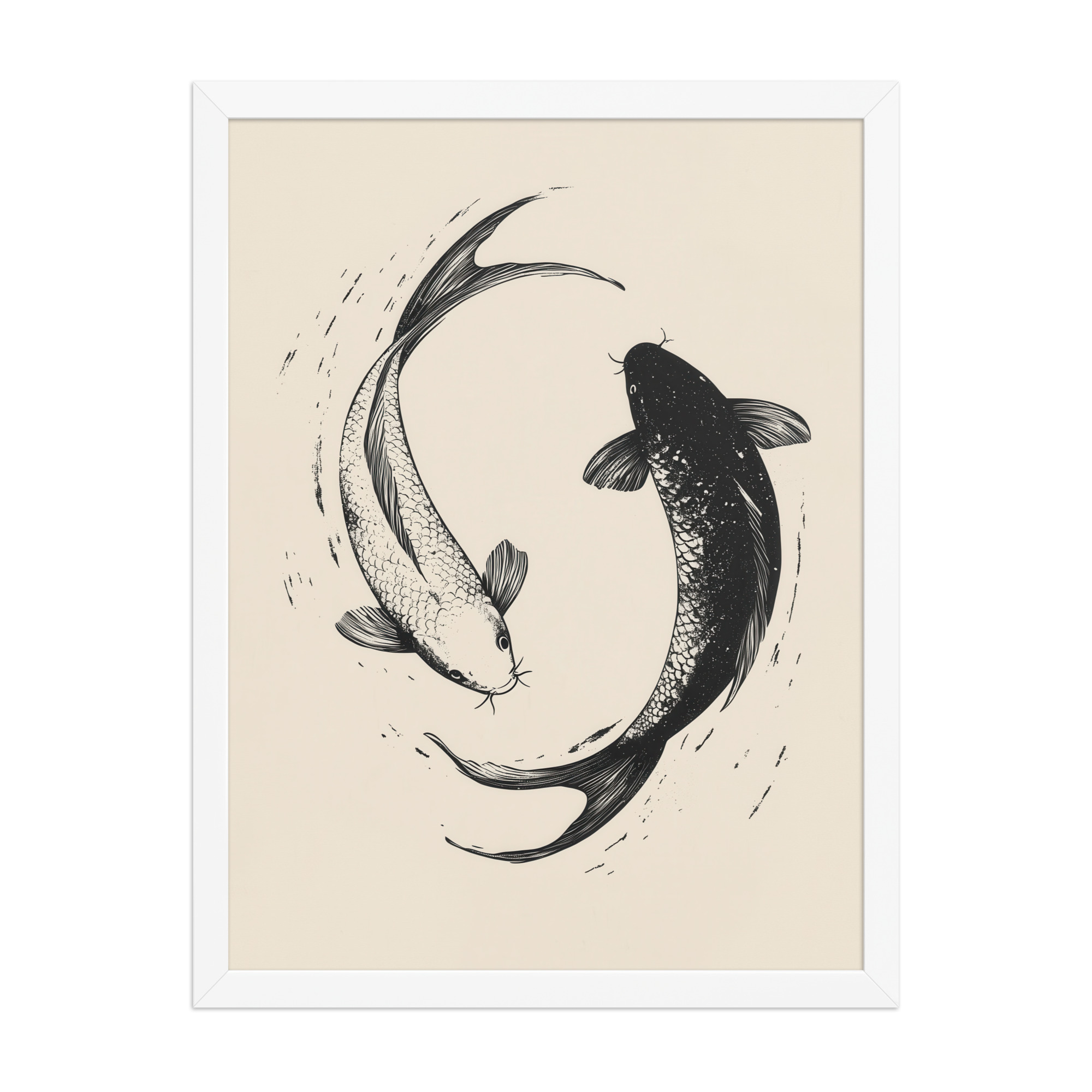 Yin and Yang Koi Flow — Minimal Ink Koi Art — Framed Poster - Image 19