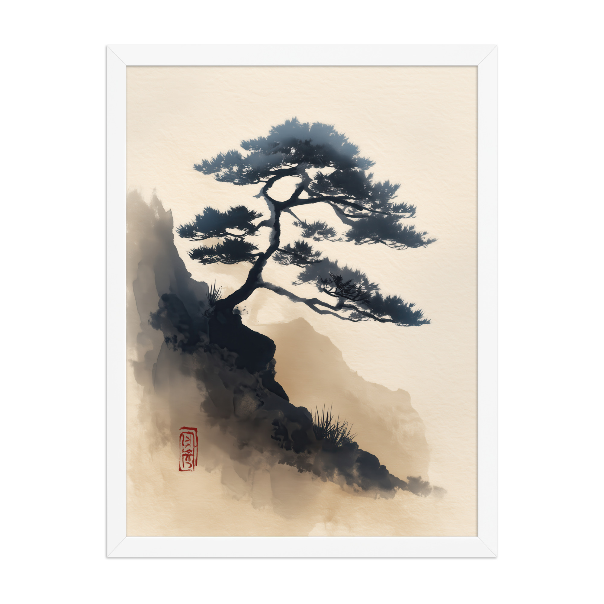 Mountain Pine in Soft Ink — Sumi-e Japanese Landscape Wall Decor — Framed Poster - Image 19