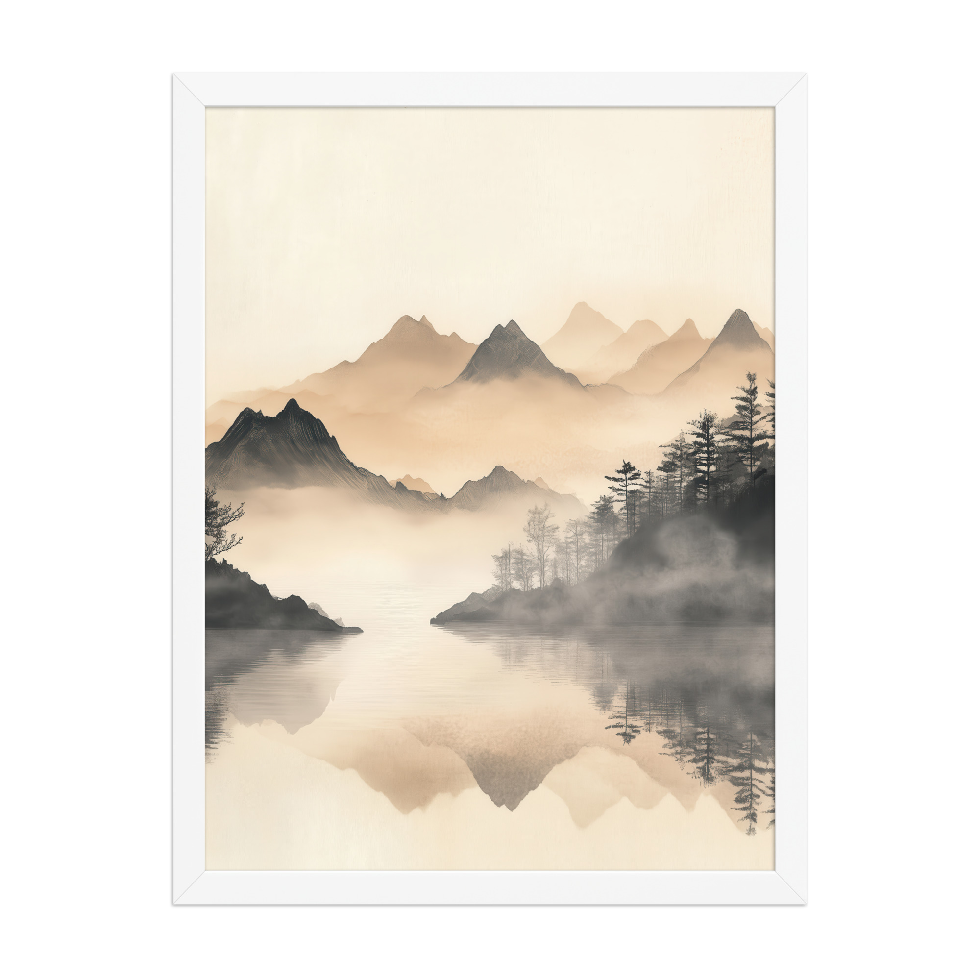 Misty Mountain Reflection — Japandi Lake Landscape Wall Decor — Framed Poster - Image 19