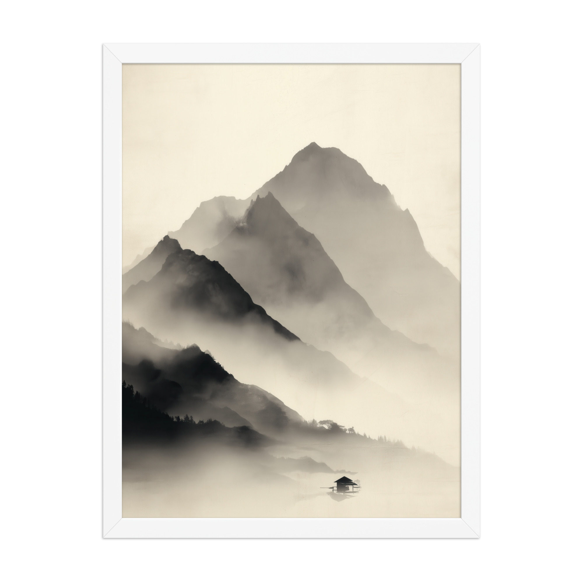 Misty Mountain Layers — Neutral Japandi Landscape Wall Art — Framed Poster - Image 19