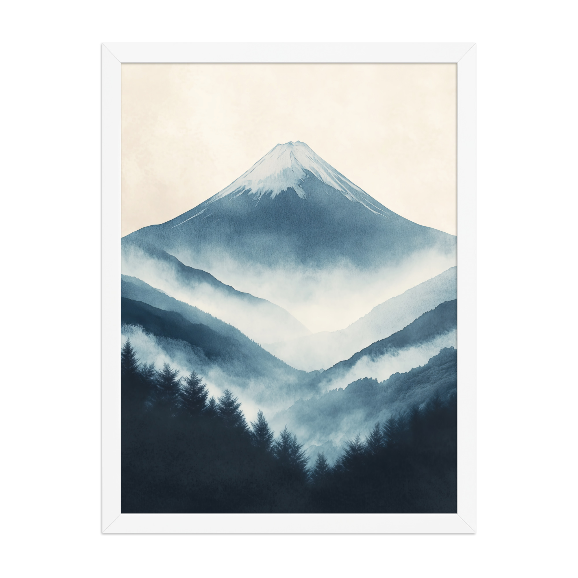 Misty Peaks — Indigo Japandi Mountain Wall Art — Framed Poster - Image 19
