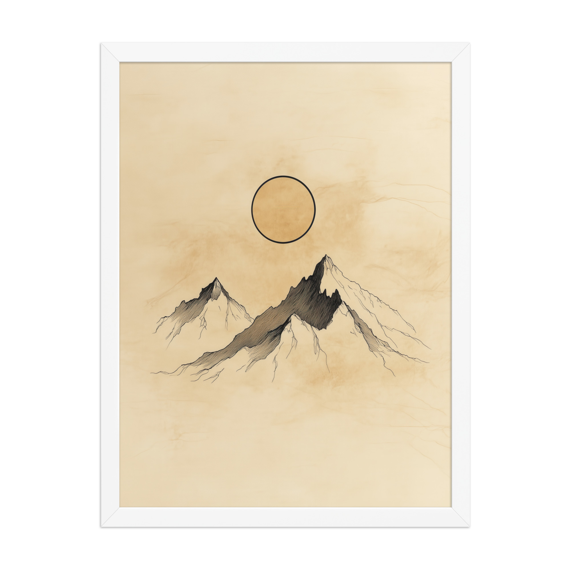 Twin Peaks and Silent Sun — Minimal Ink Mountain Study Landscape Art — Framed Poster - Image 19