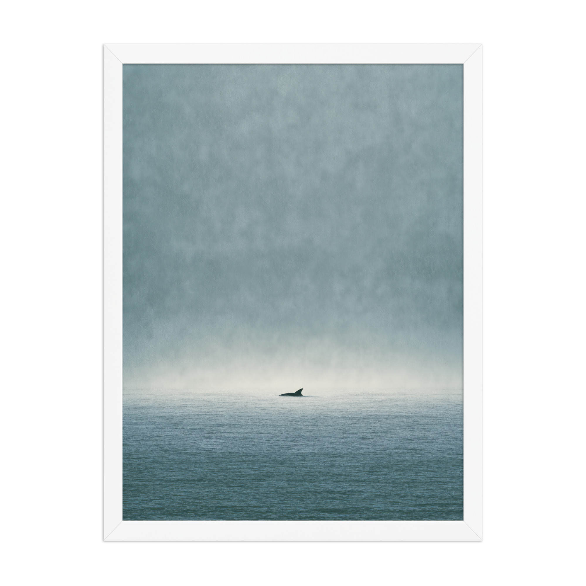 Solitary Horizon – Ocean Whale Minimal Wall Art in Misty Blues — Framed Poster - Image 15