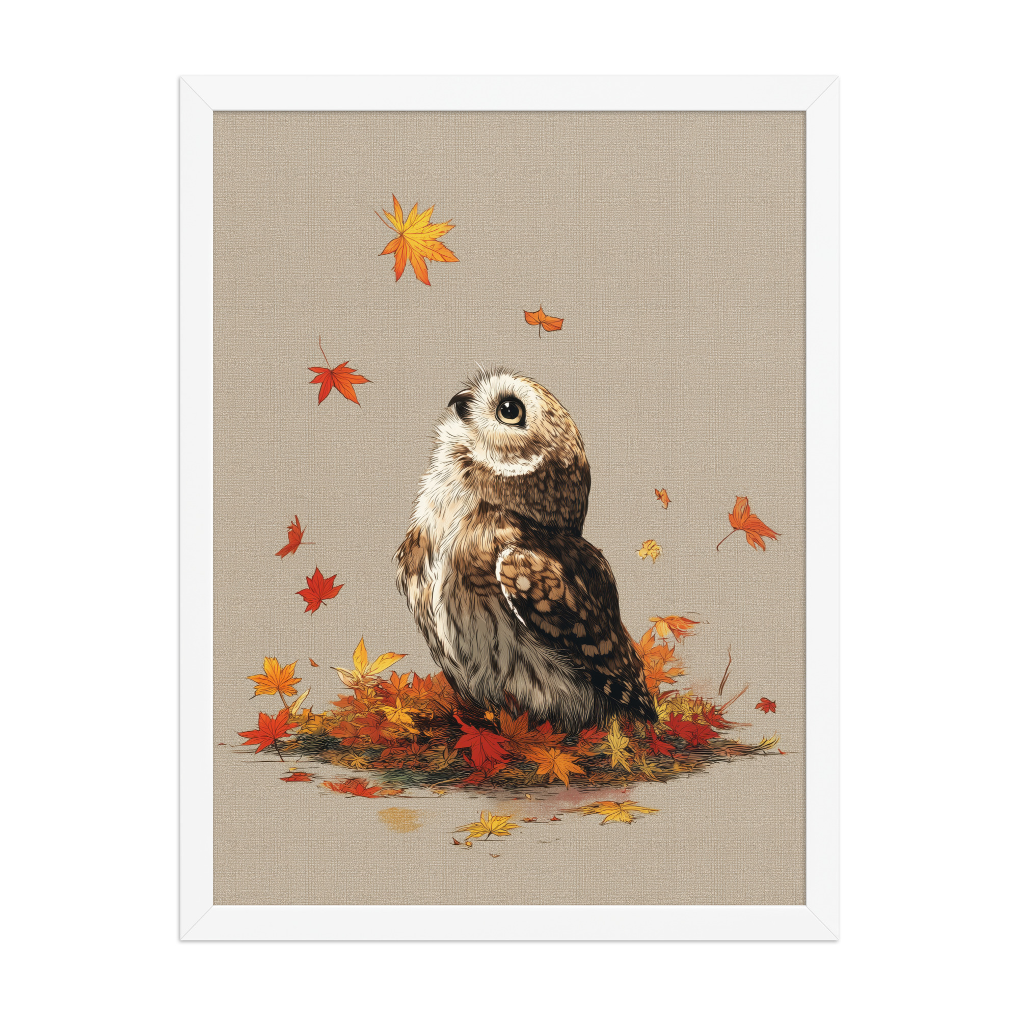 Autumn Gaze Owl — Owl Illustration with Falling Leaves Wall Art — Framed Poster - Image 15