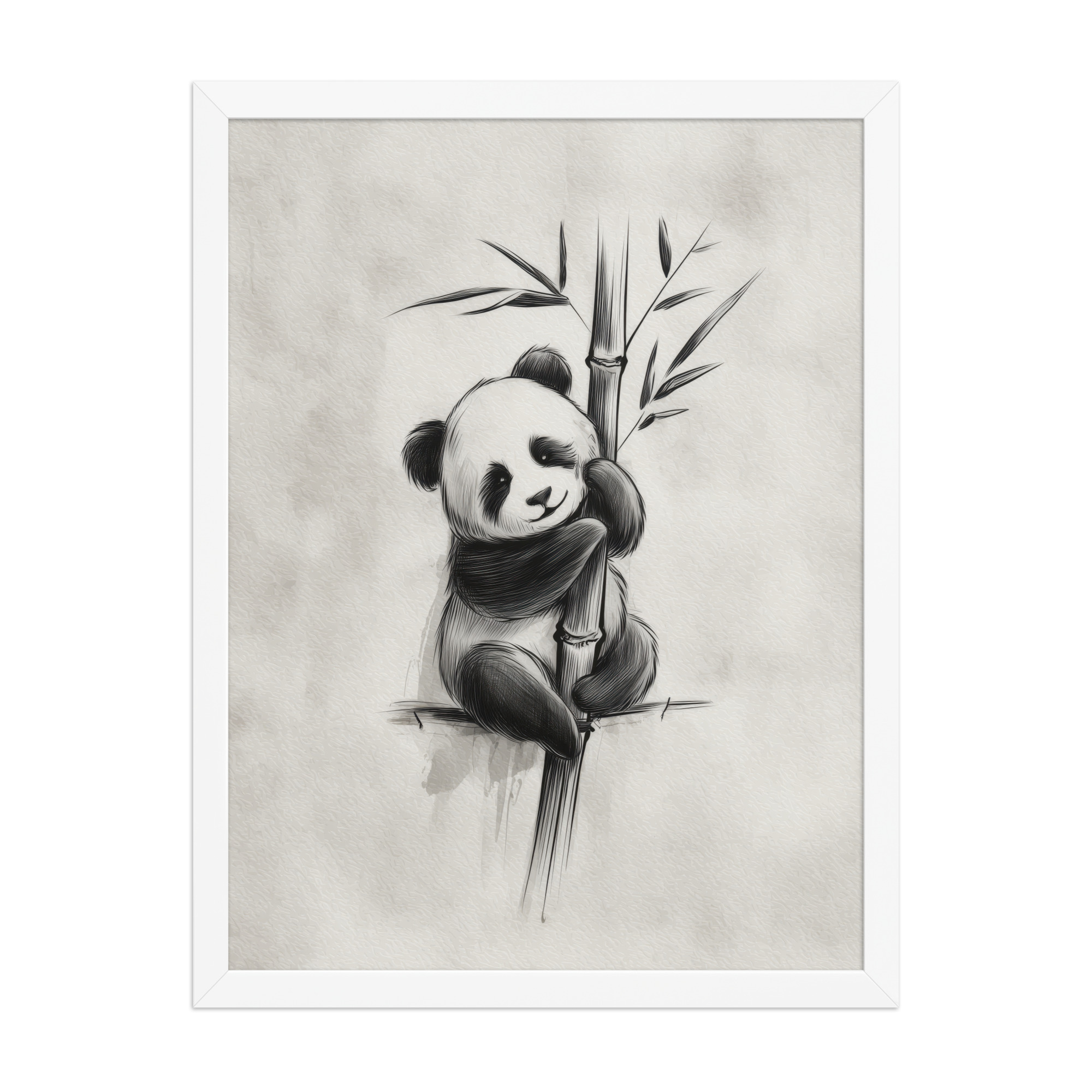 Gentle Hug on Bamboo — Panda Ink Illustration in Black & White Wall Decor — Framed Poster - Image 22