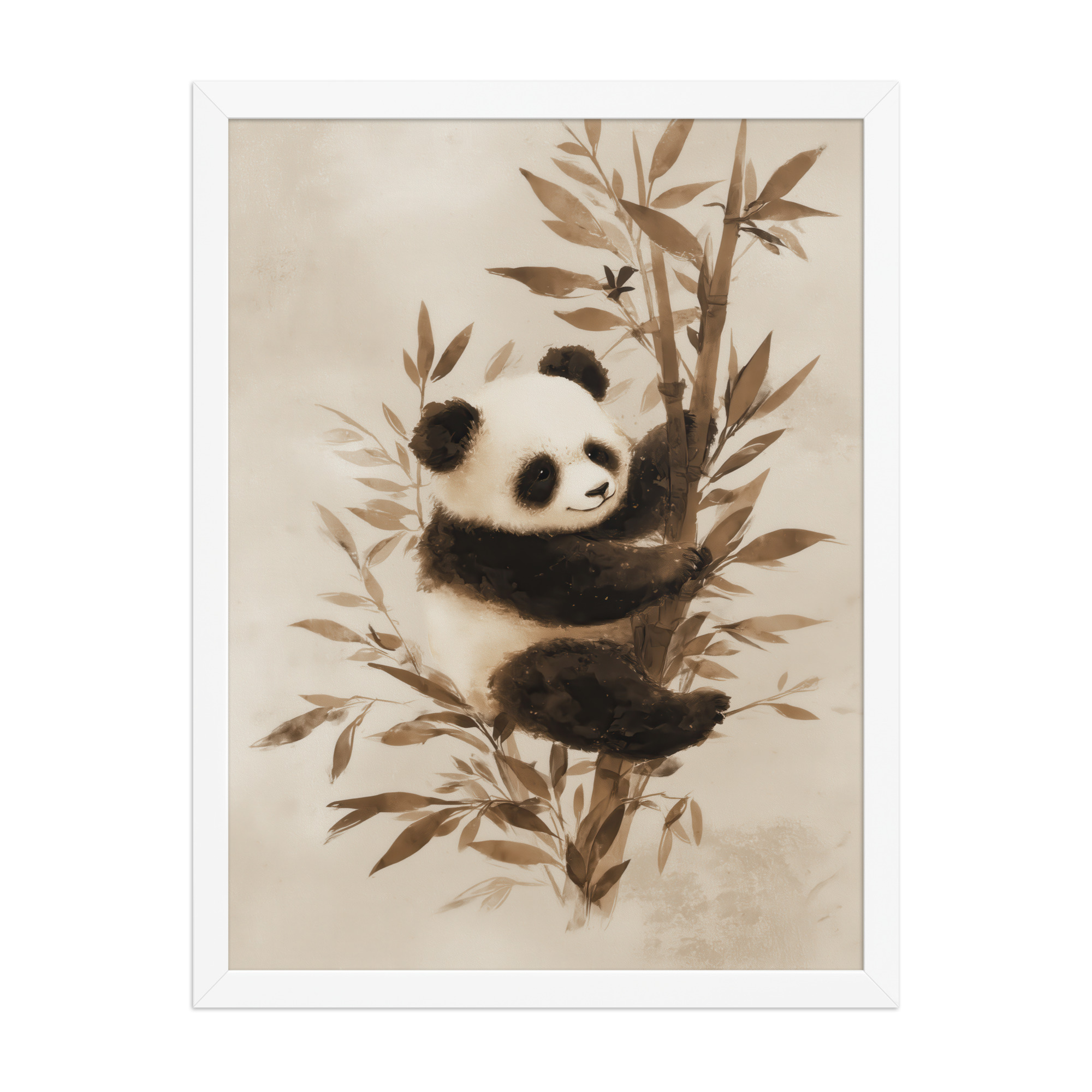 Sepia Panda Serenity — Soft Watercolor Black/White Panda Wall Art — Framed Poster - Image 14