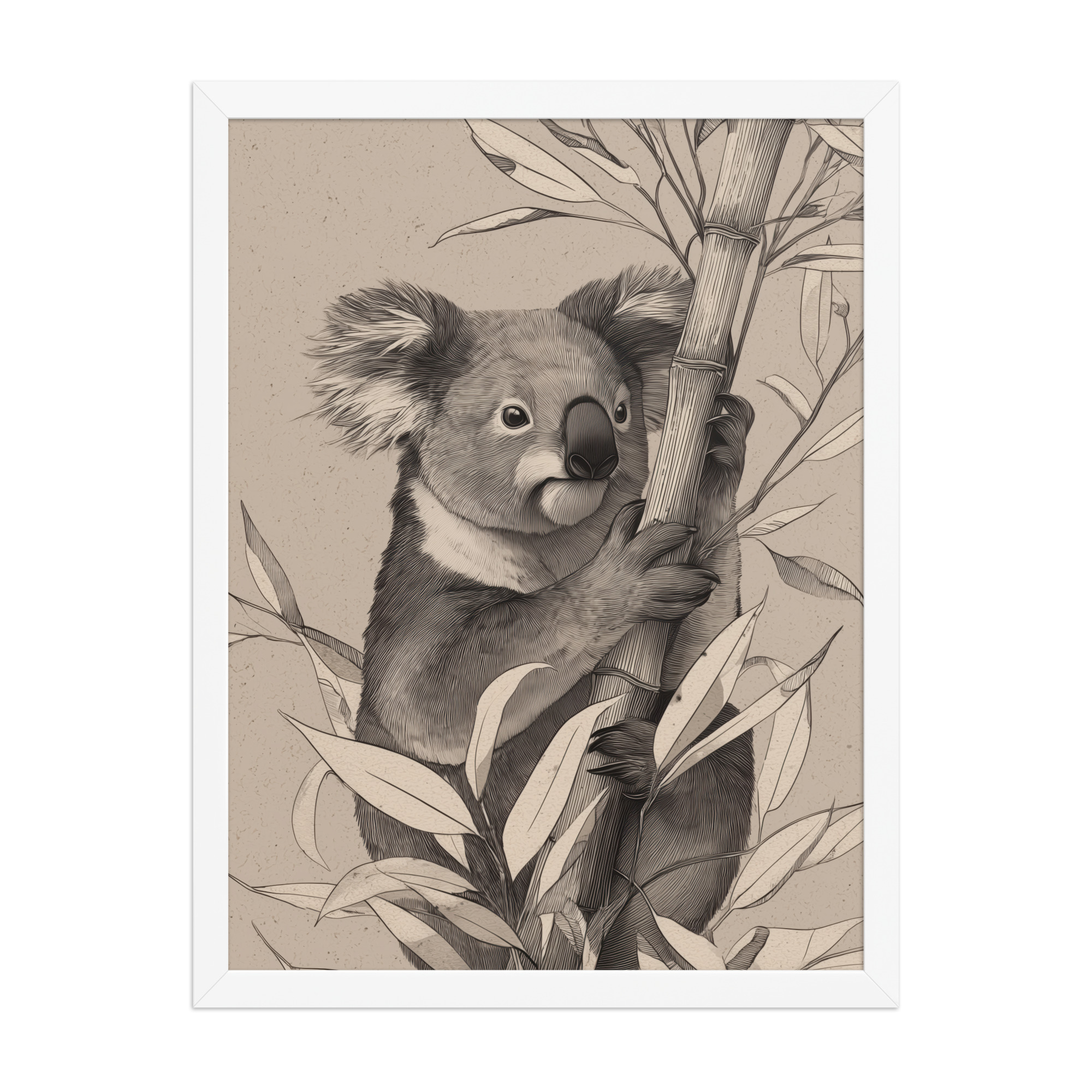 Koala Bamboo II — Detailed Koala Illustration with Bamboo Leaves Wall Decor — Framed Poster - Image 19