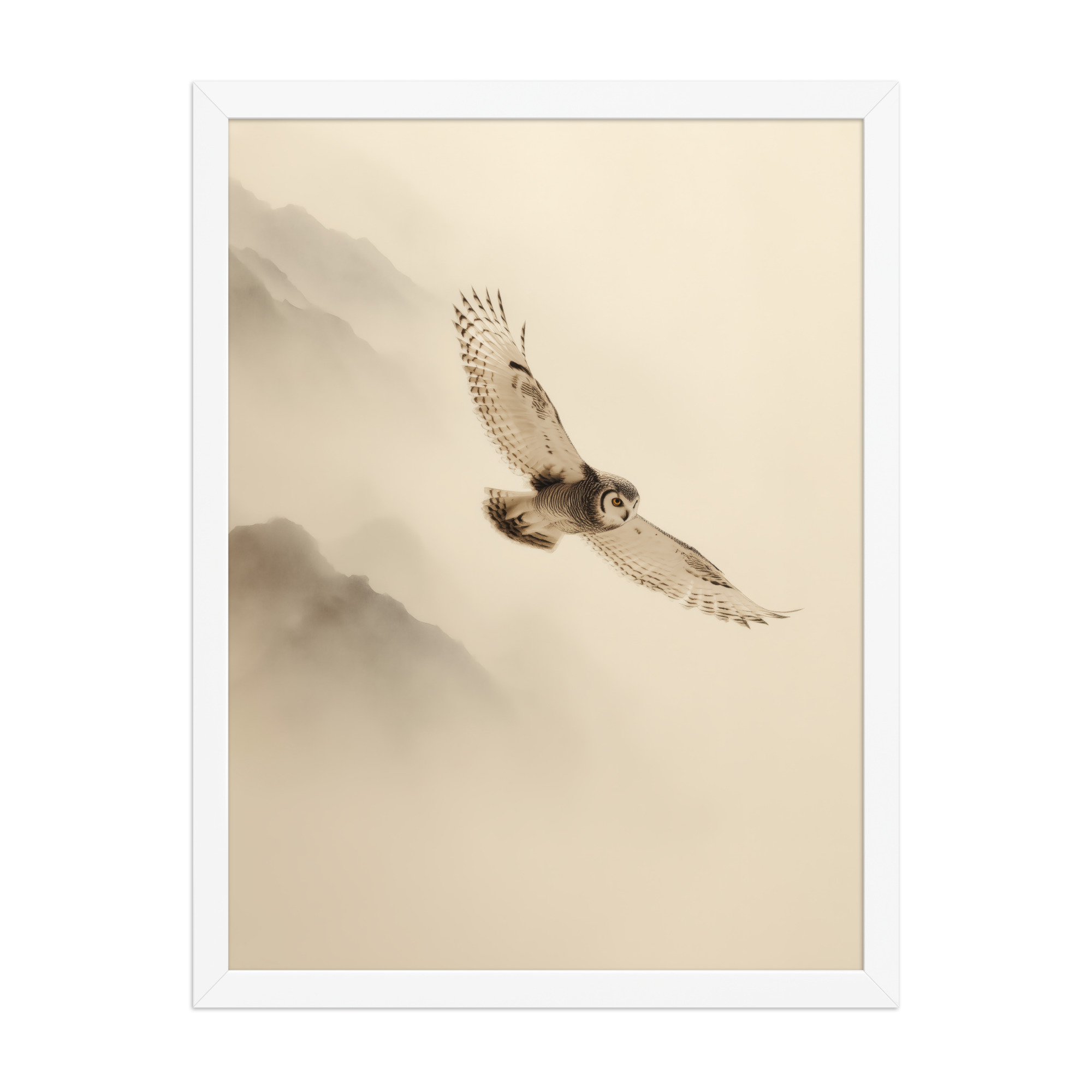 Flight Through Mist — Owl in Motion Wildlife Wall Art — Framed Poster - Image 19