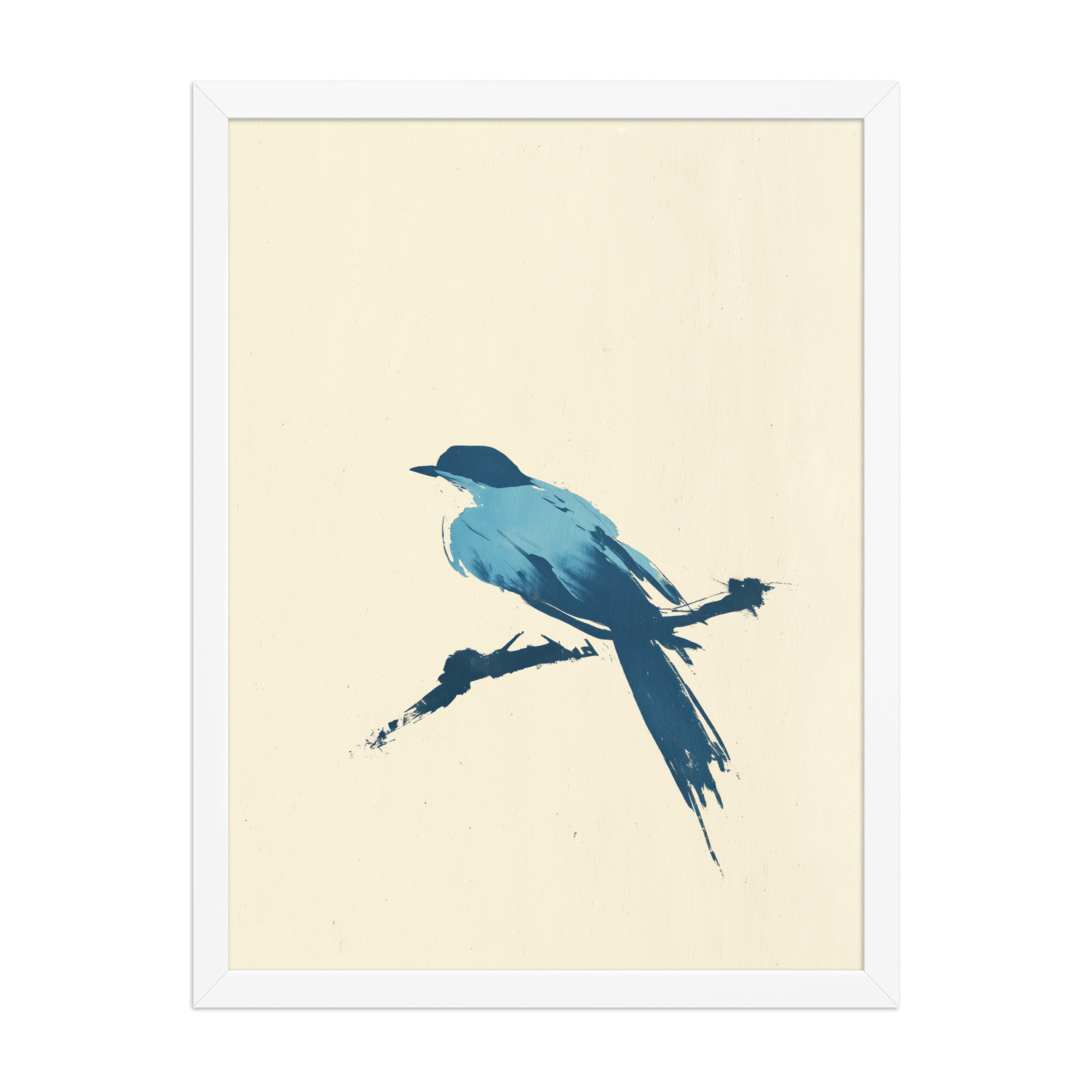 Bluebird Perch — Minimal Brush Bird on Branch Wall Decor — Framed Poster - Image 22