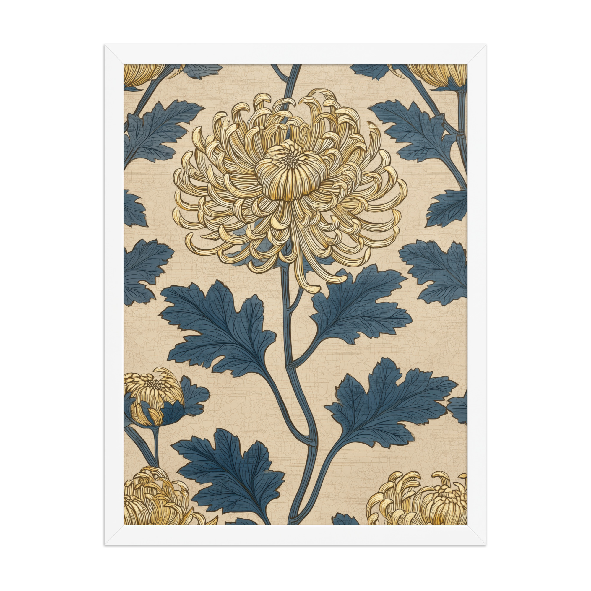Golden Chrysanthemum — Blue & Gold Botanical Wall Decor — Framed Poster - Image 22
