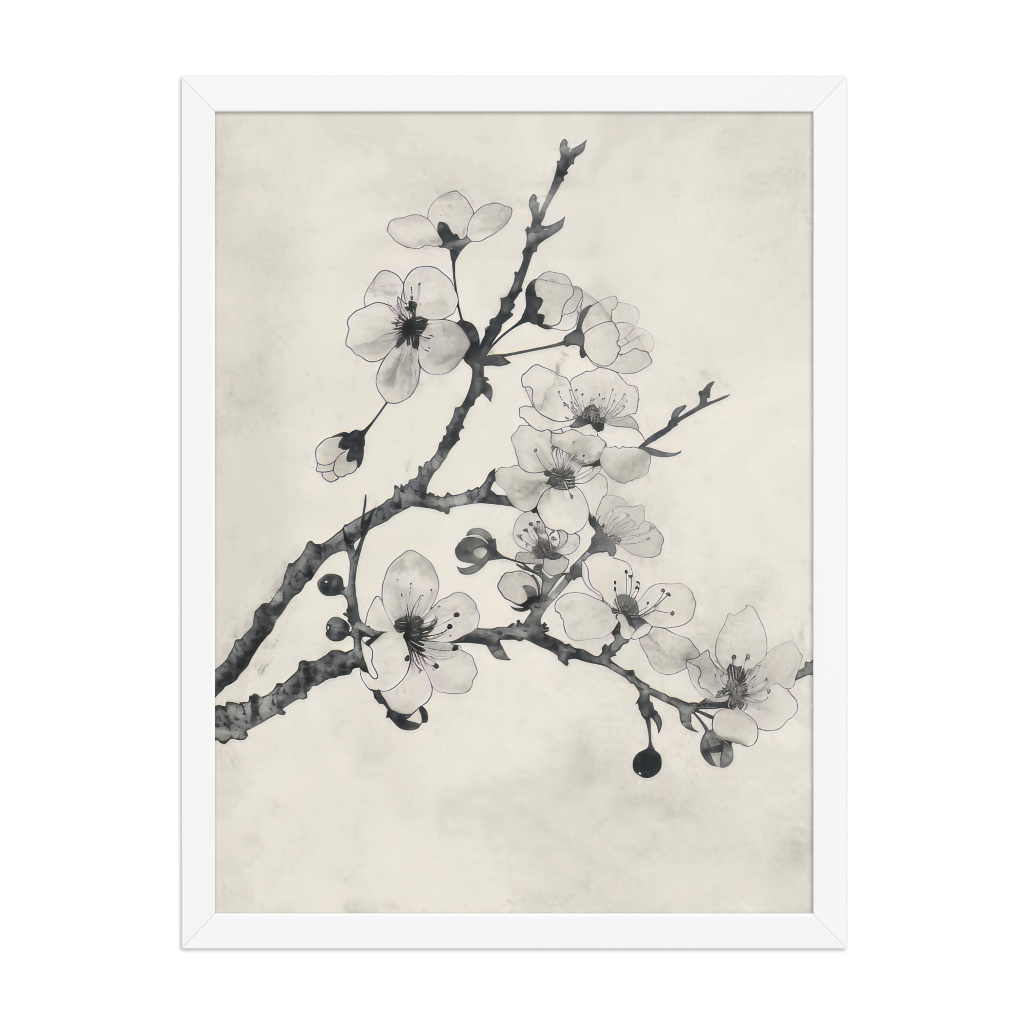 Ink-Wash Cherry Blossoms — Sumi-e Floral Ink Wall Art — Framed Poster - Image 7