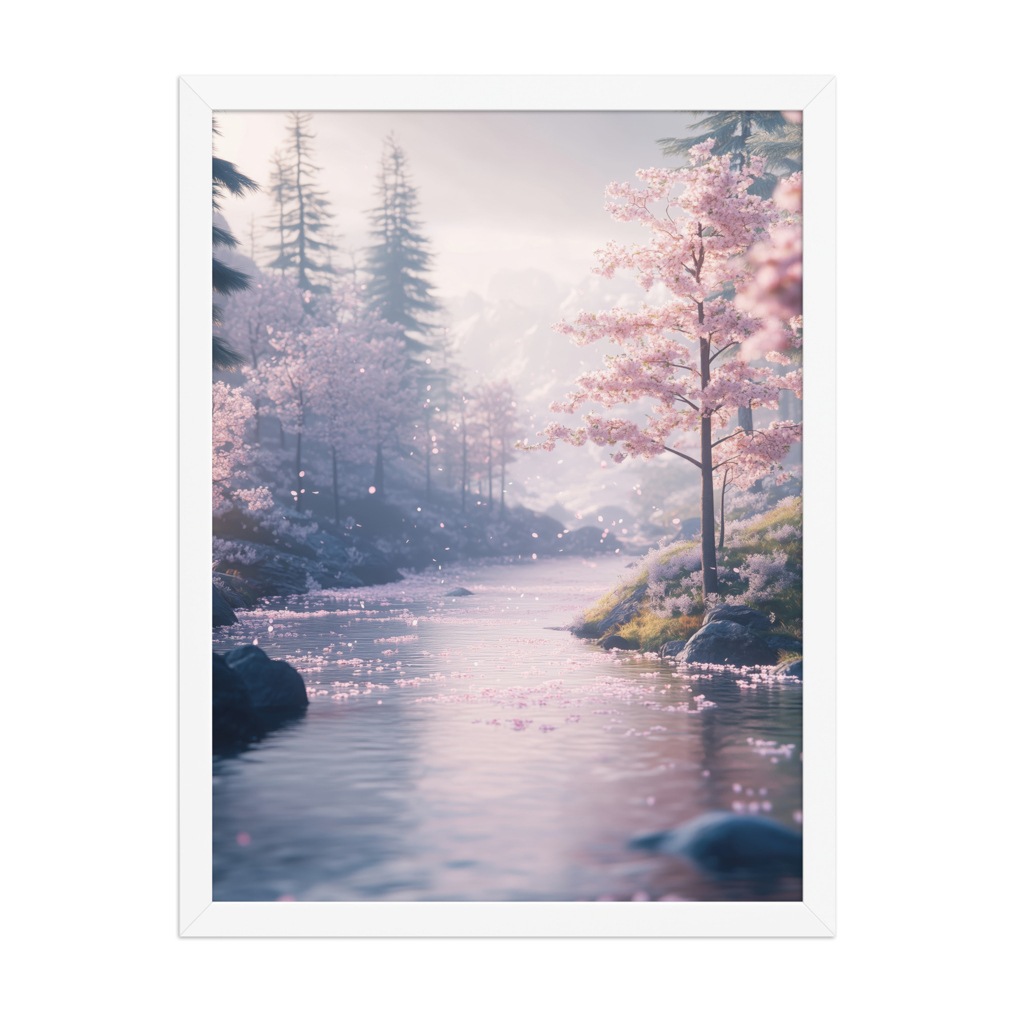 Nordic River Flow — Cherry Blossom Landscape Wall Decor — Framed Poster - Image 19