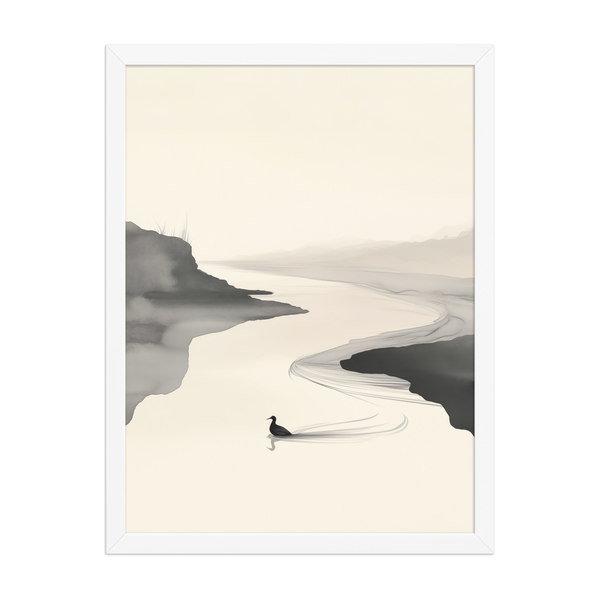 Tranquil River Flow — Minimal Ink Landscape Wall Decor — Framed Poster - Image 22