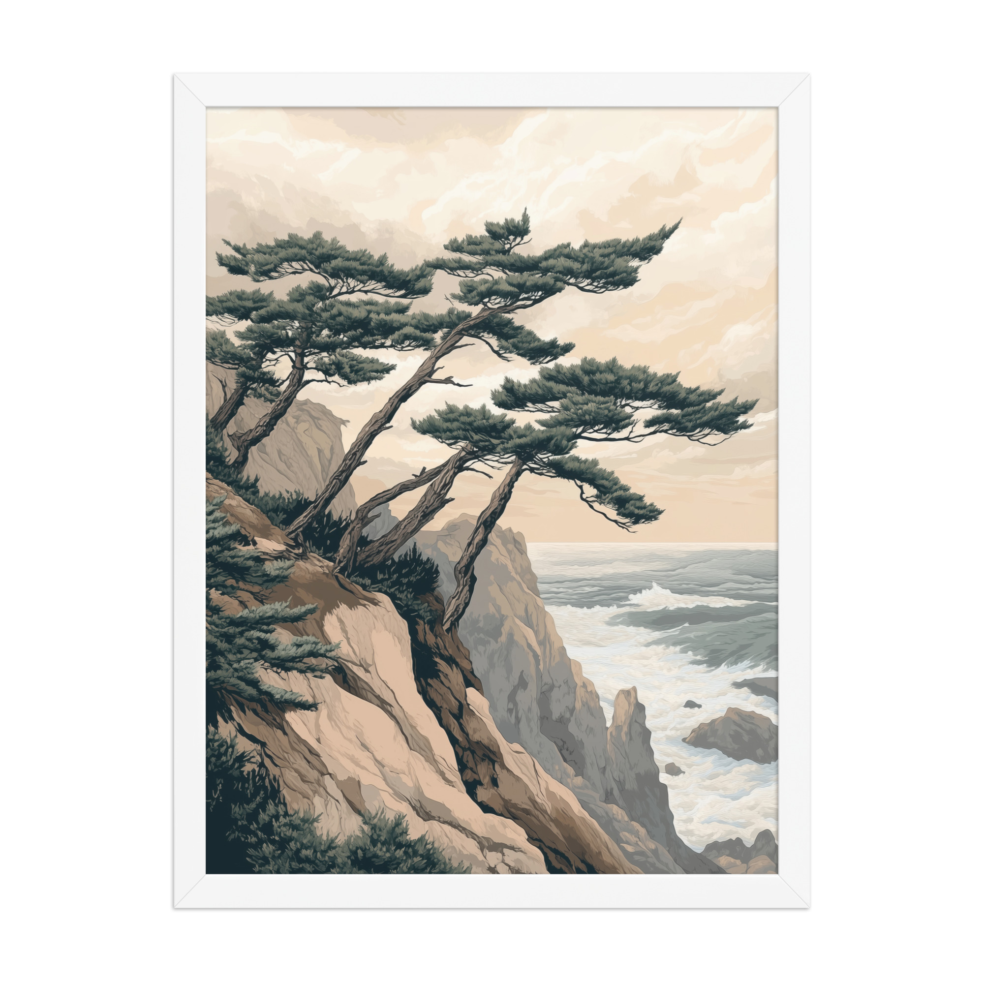 Windswept Pines by the Coast — Japanese Coastal Landscape Wall Decor — Framed Poster - Image 14