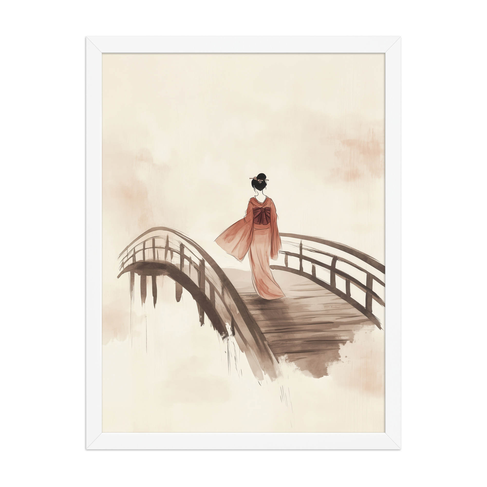 Geisha Bridge — Watercolor Japanese Bridge Wall Art — Framed Poster - Image 13