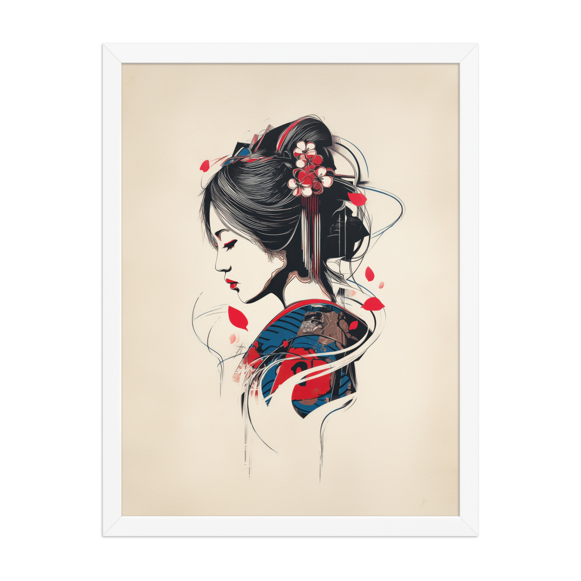 Petals of Silence — Ukiyo-e Inspired Geisha Illustration Wall Art — Framed Poster - Image 22