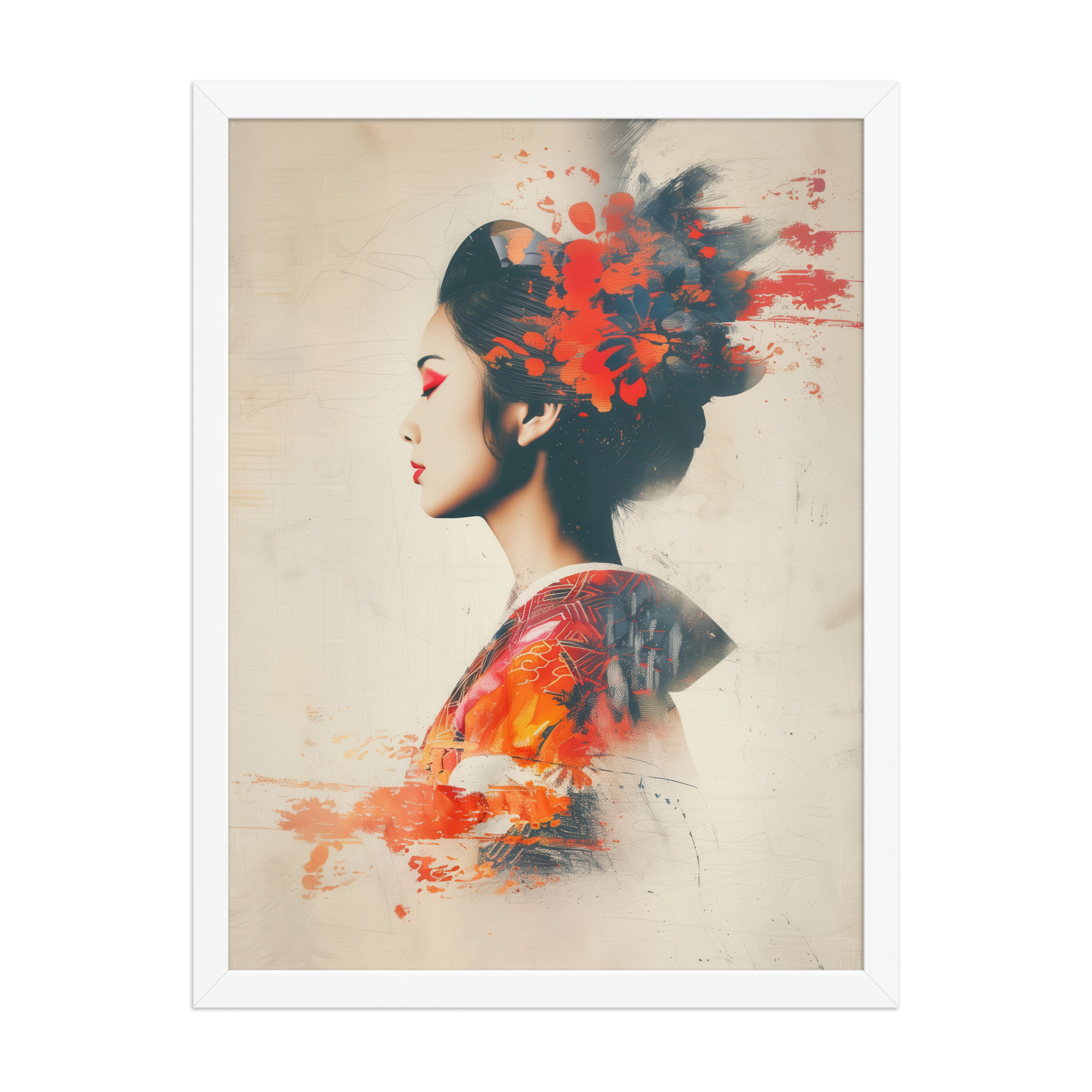 Painted Grace — Kimono Portrait, Abstract Brush Strokes Minimal Wall Art — Framed Poster - Image 19