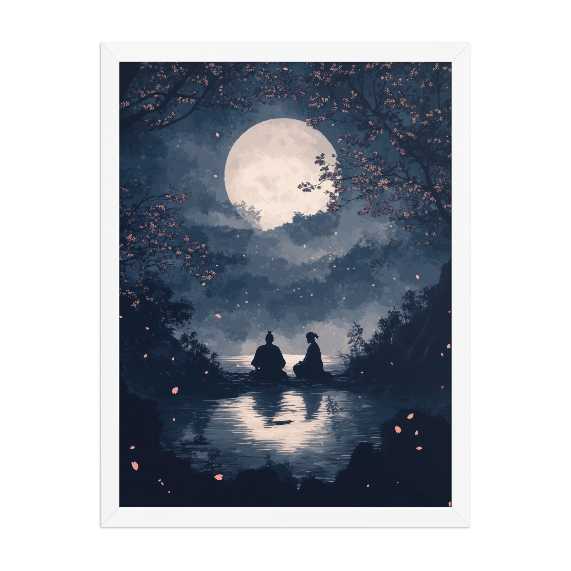 Midnight Reflections — Moonlit Lake Sakura Wall Art — Framed Poster - Image 19
